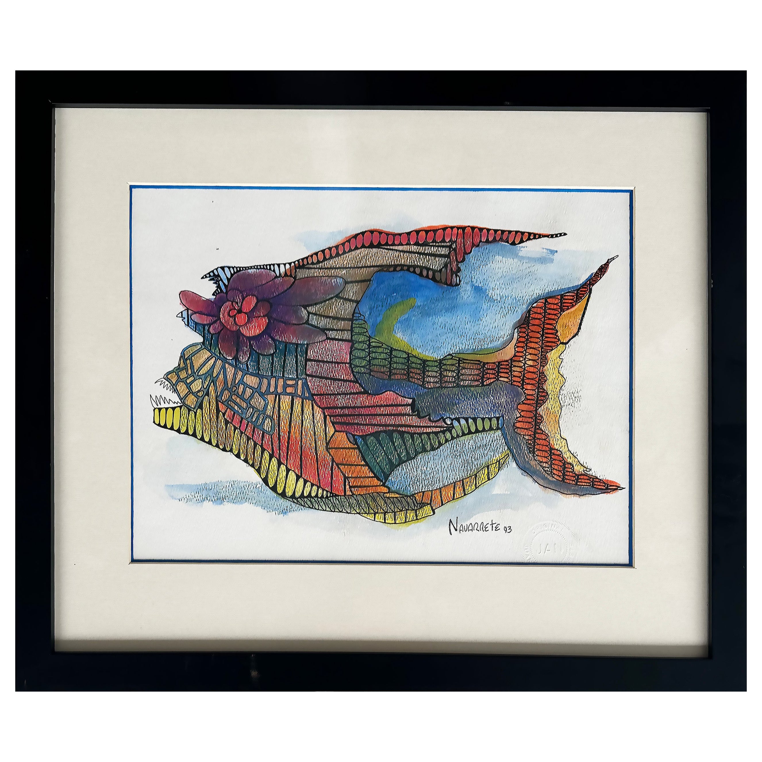 Aquarellgemälde des kubanisch-amerikanischen Künstlers Juan Navarette, signiert „Fish #5“