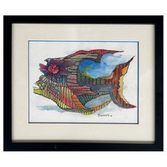 Aquarelle de l'artiste cubano-américain Juan Navarette, signée "Fish #5"