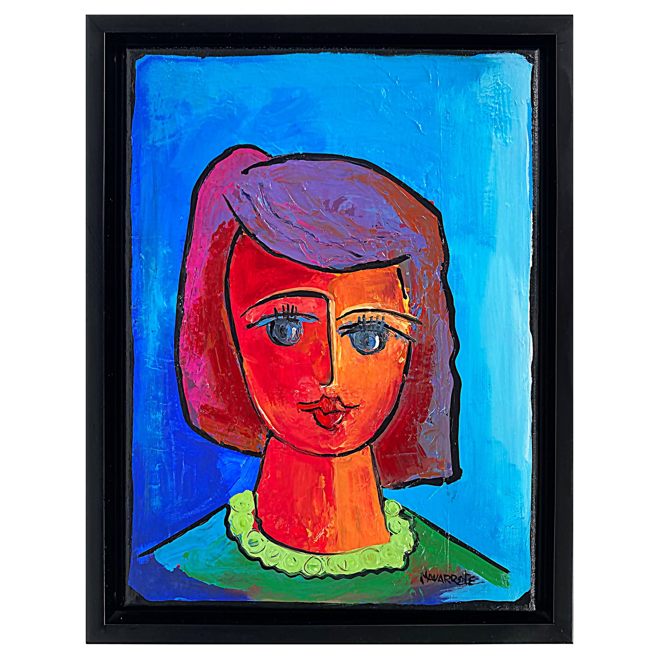 Cuban American Artist Juan Navarrete Abstract Painting Woman with Red Hair, 2022