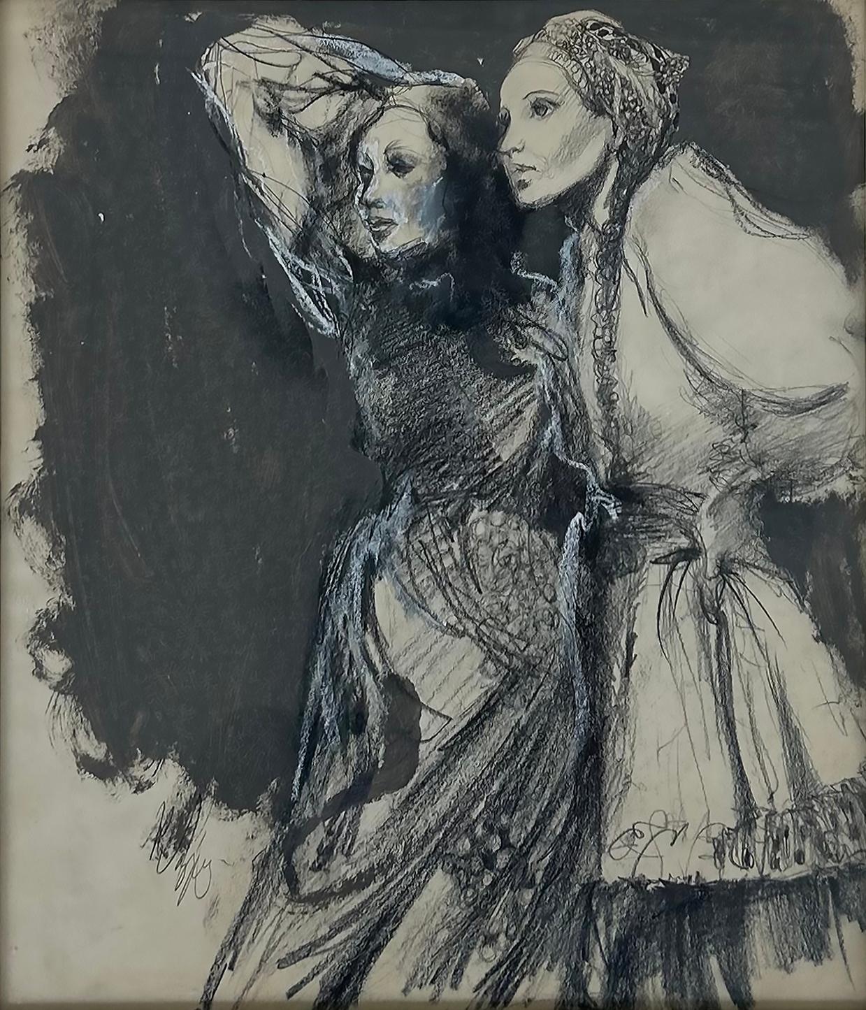  Cuban American Waldo Vazquez Mixed Media  Drawing on Paper Circa 1975

Offered for sale is a framed mixed media figurative charcoal drawing of two women nicely framed under glass by Cuban-American artist Waldo Vasquez.  The work is signed within