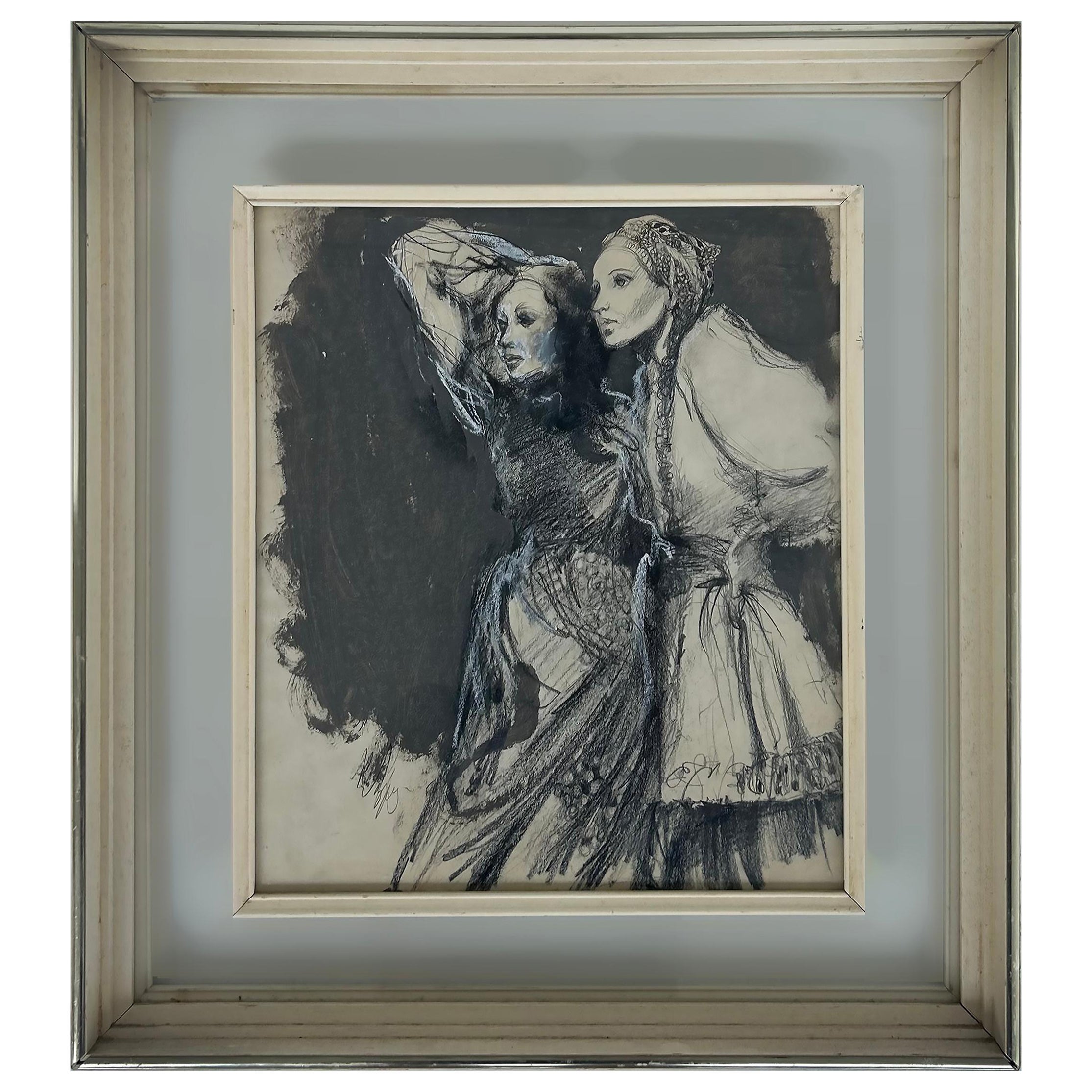 Cuban American Waldo Vazquez Mixed Media  Drawing on Paper Circa 1975 For Sale