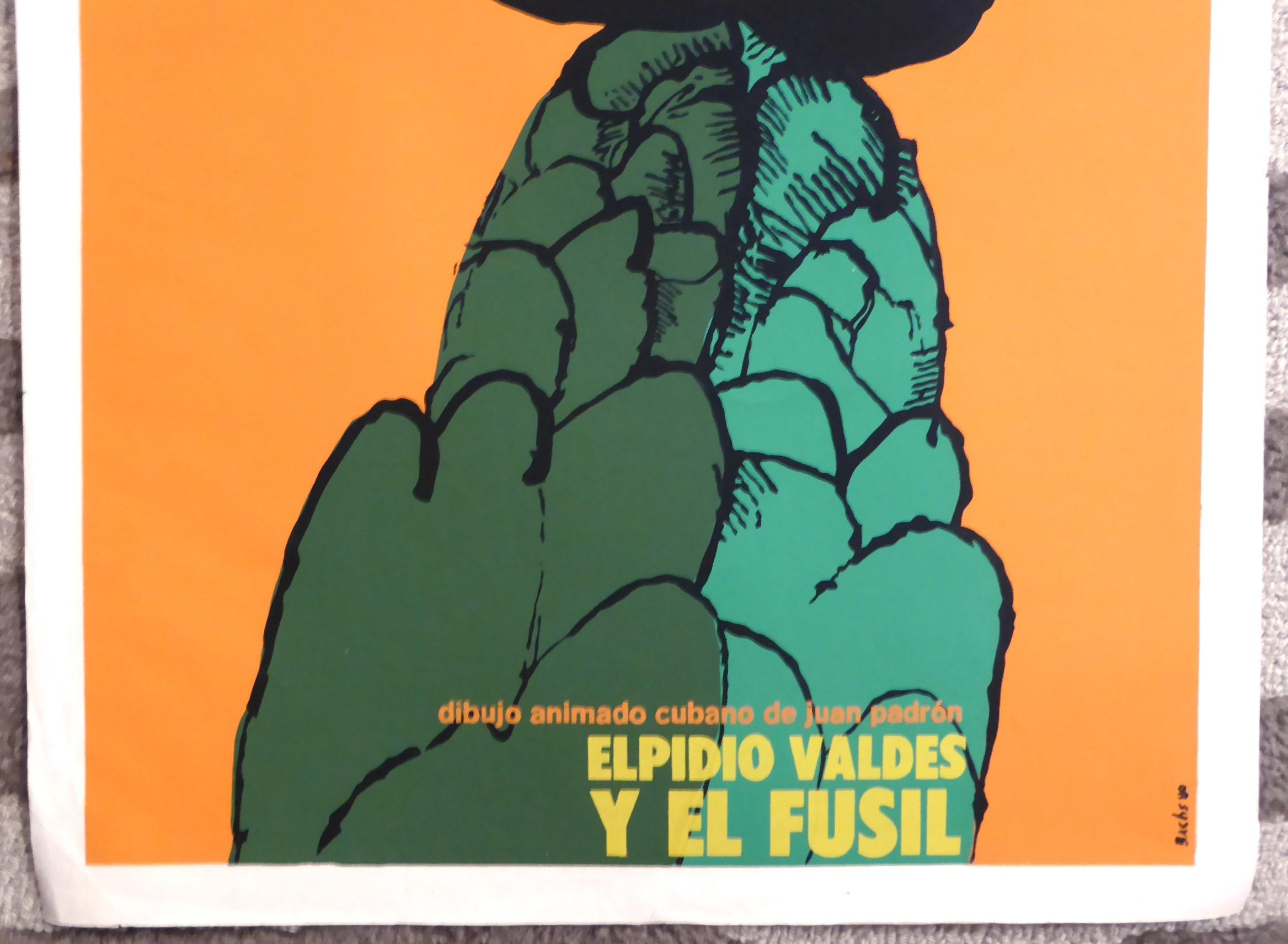 Kubanisches Trickfilmplakat Juan Padron -Elpidio Valdes y el Fusil- von Bachs 1980 (Ende des 20. Jahrhunderts) im Angebot