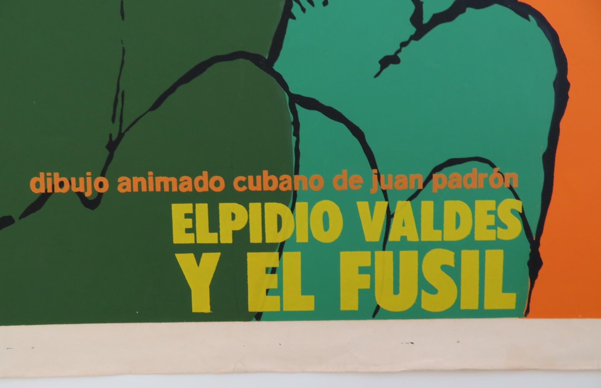 Cuban Animated Film Poster Juan Padron –Elpidio Valdes y el Fusil– by Bachs 1980 In Good Condition For Sale In Miami, FL