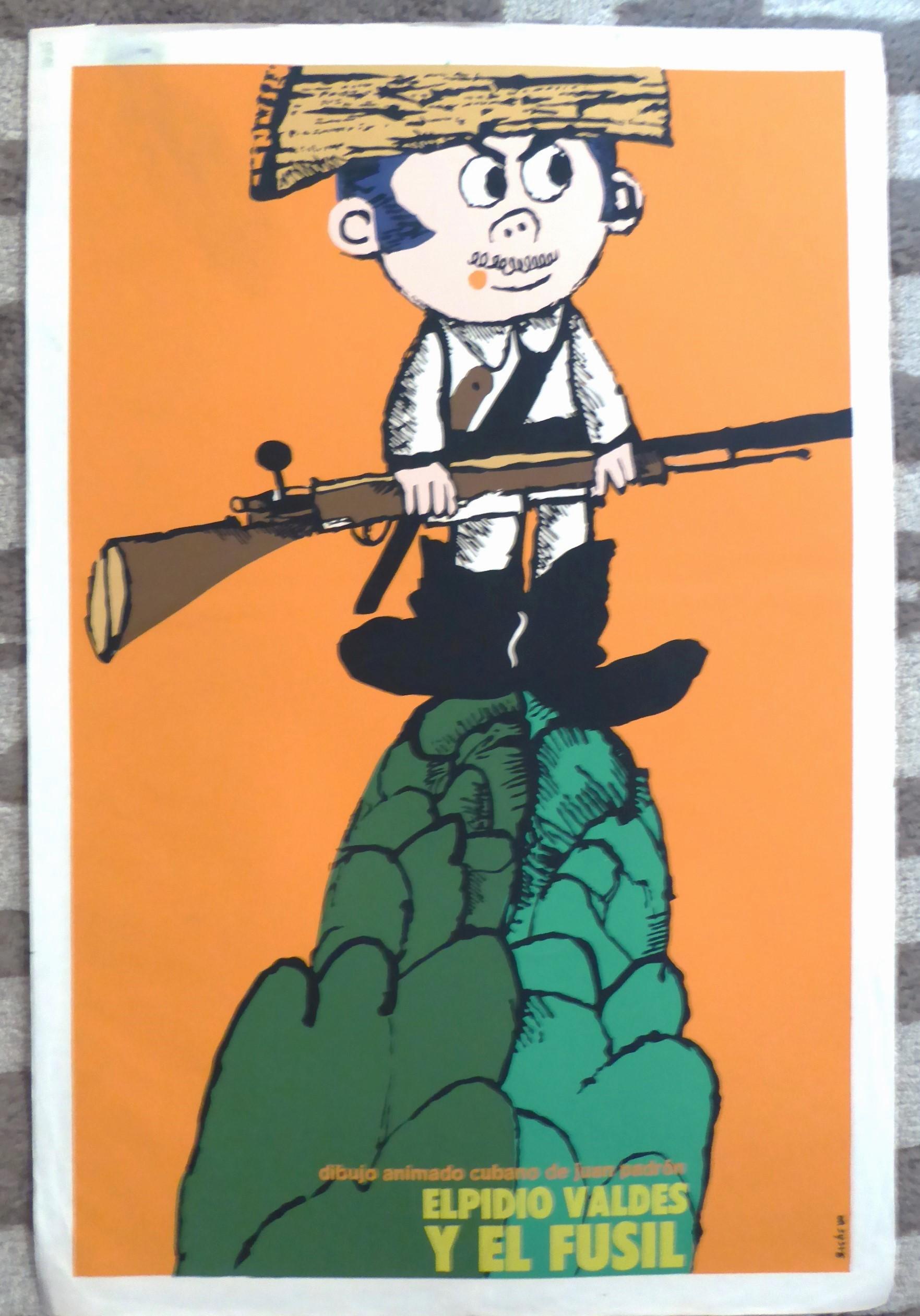 Late 20th Century Cuban Animated Film Poster Juan Padron –Elpidio Valdes y el Fusil– by Bachs 1980 For Sale