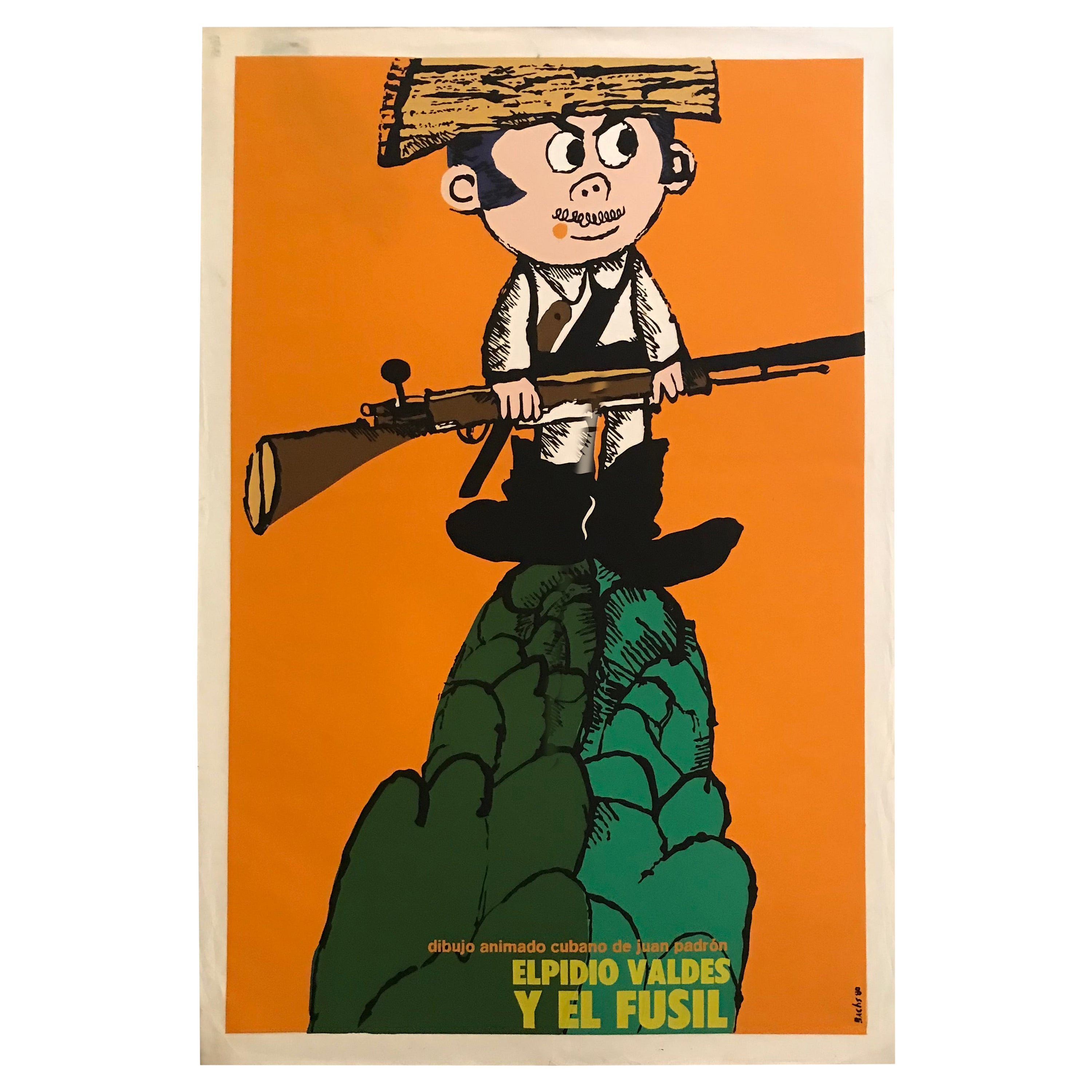 Kubanisches Trickfilmplakat Juan Padron -Elpidio Valdes y el Fusil- von Bachs 1980 im Angebot
