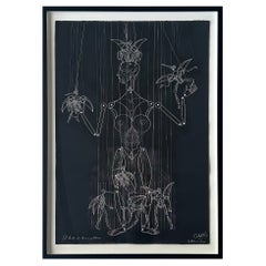 Mixed Media-Zeichnung des kubanischen Künstlers Carlos Estevez, Havanna, signiert