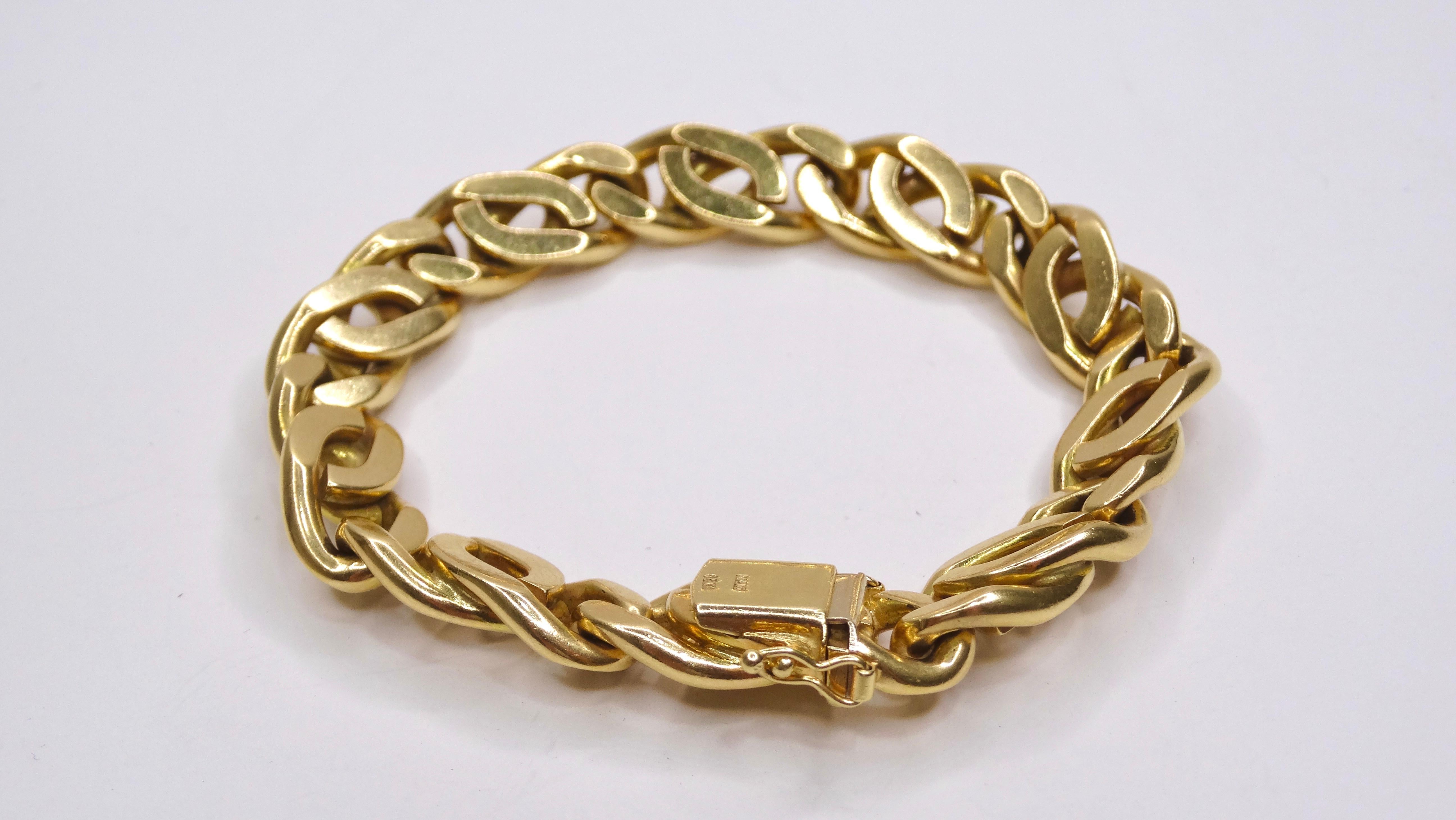 Miami Cuban Bracelet 14k Yellow Gold Chain Link  In Good Condition For Sale In Scottsdale, AZ
