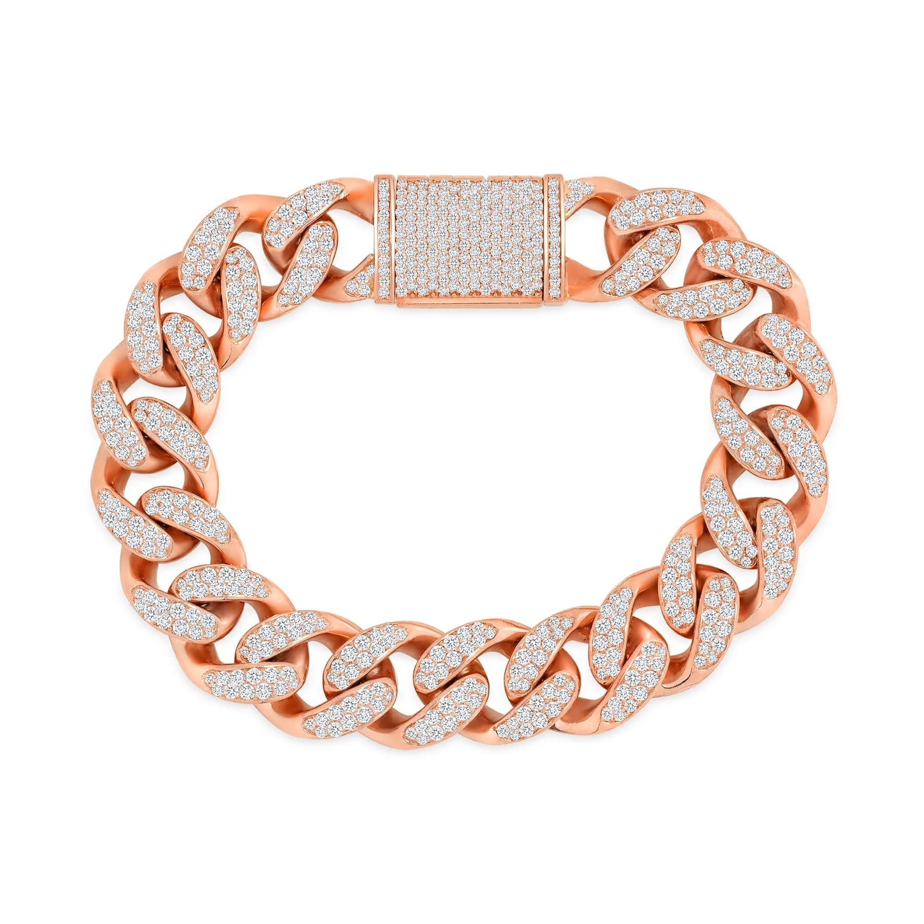 Taglio rotondo Bracciale Cuban A Link con diamanti in oro rosa 14K in vendita