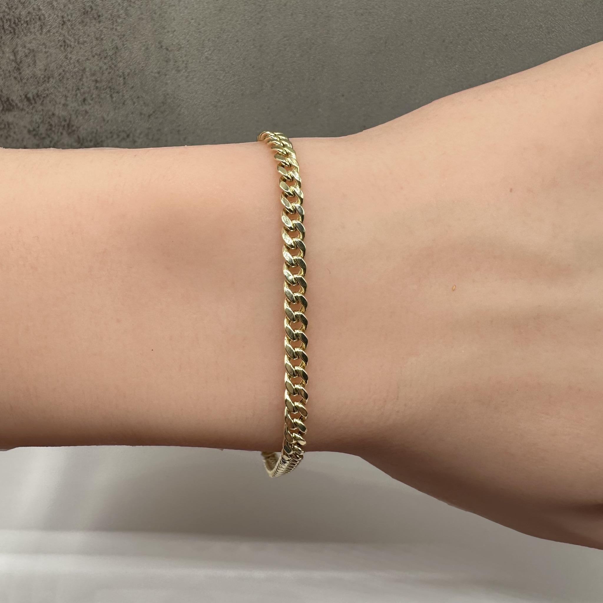 Bracelet cubain en or jaune 14kt - 7.5in, 3.65mm, 3.13g, New Unisexe en vente