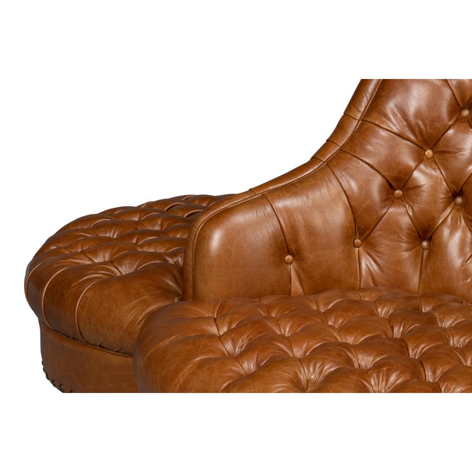 Leather Cuban Brown Four-Sided Lobby Sofa For Sale