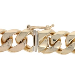 Cuban Chain Bracelet, 14 Karat Yellow Gold Men's Gift