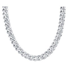 Collana con catena cubana e diamanti in oro bianco 18 carati