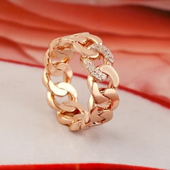 Cuban Chain Knotted Design Band Ring WIth Diamonds In 18k Gold