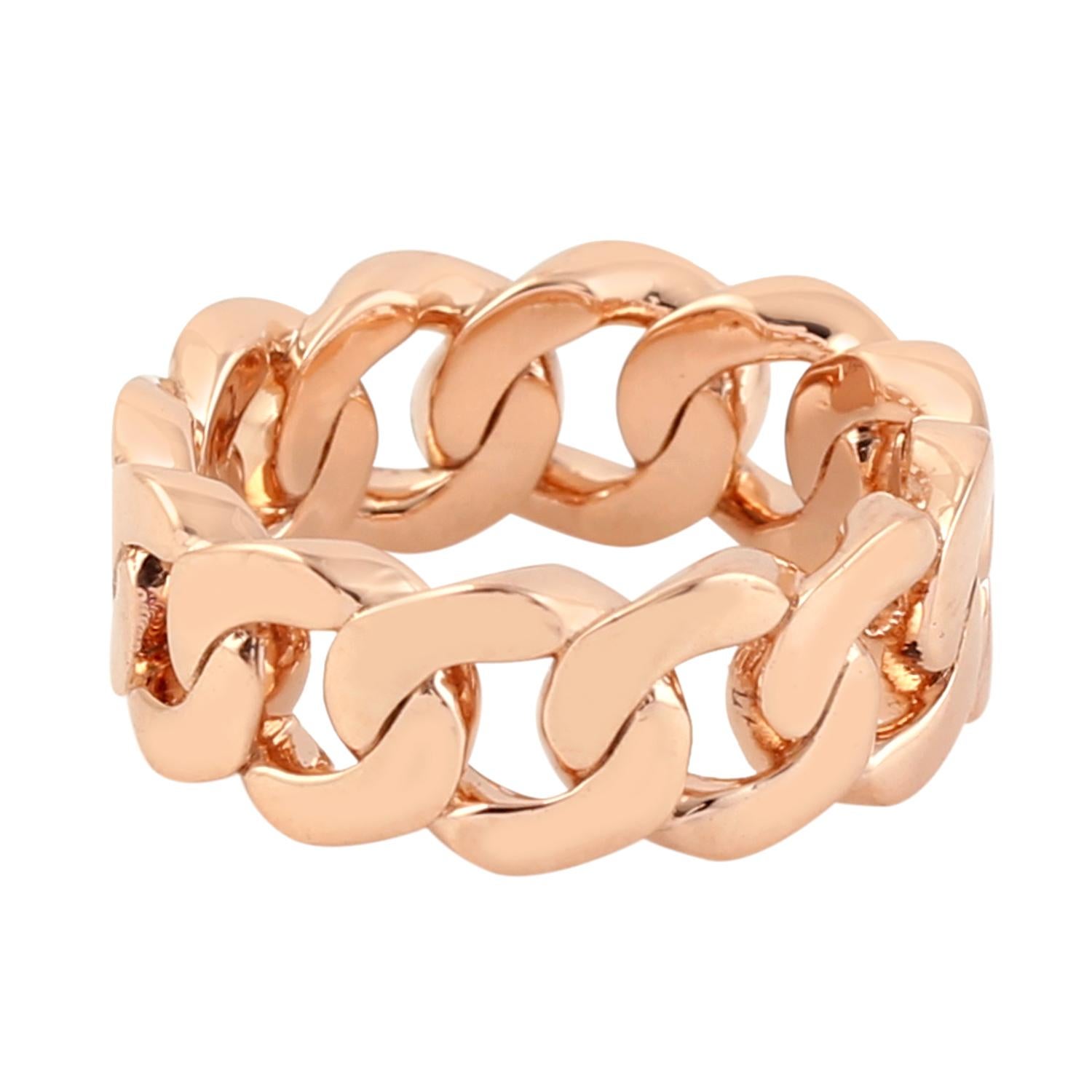 Mixed Cut Cuban Chain Knotted Design Band Ring WIth Diamonds In 18k Gold For Sale