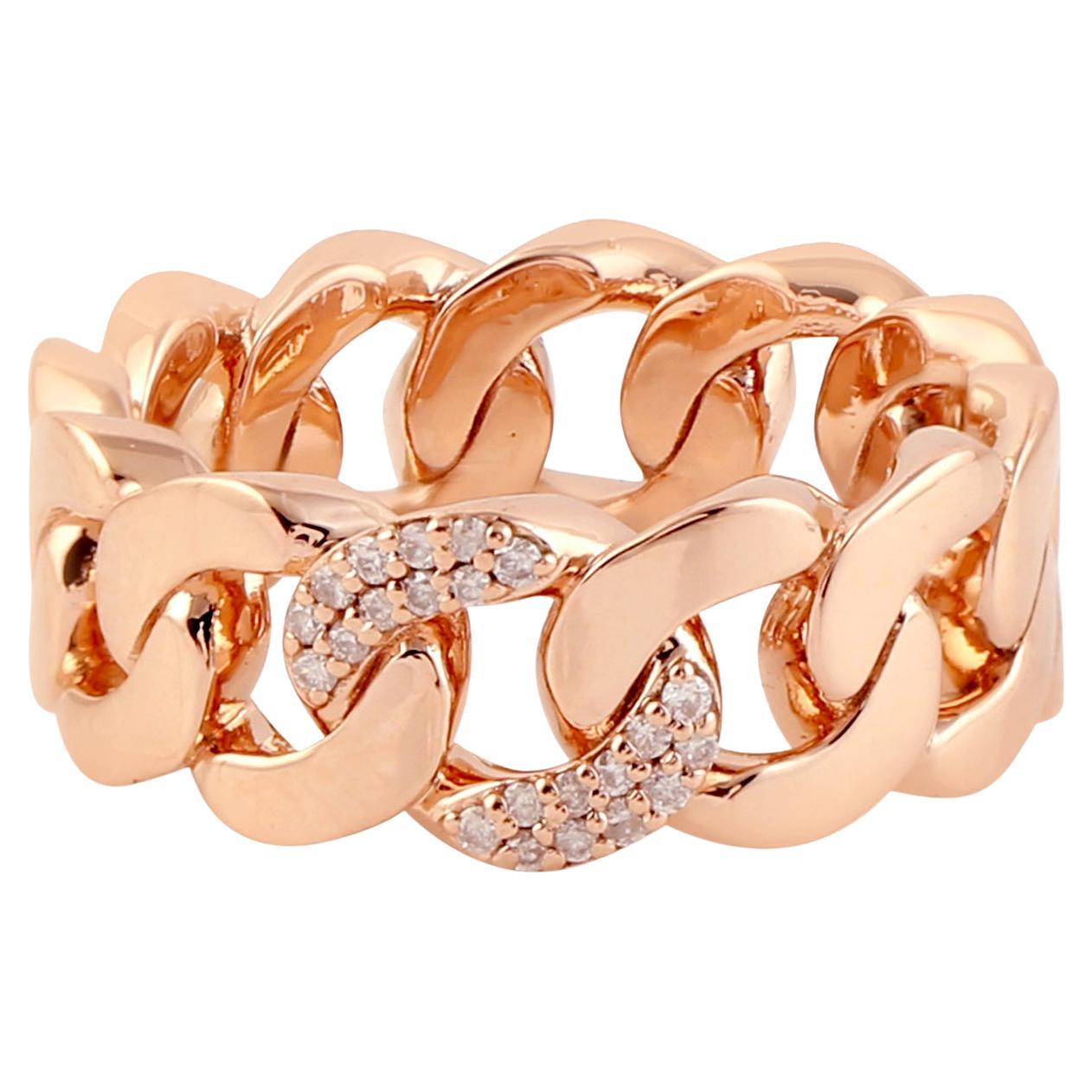 Bague à chaîne cubaine nouée avec diamants en or 18 carats en vente