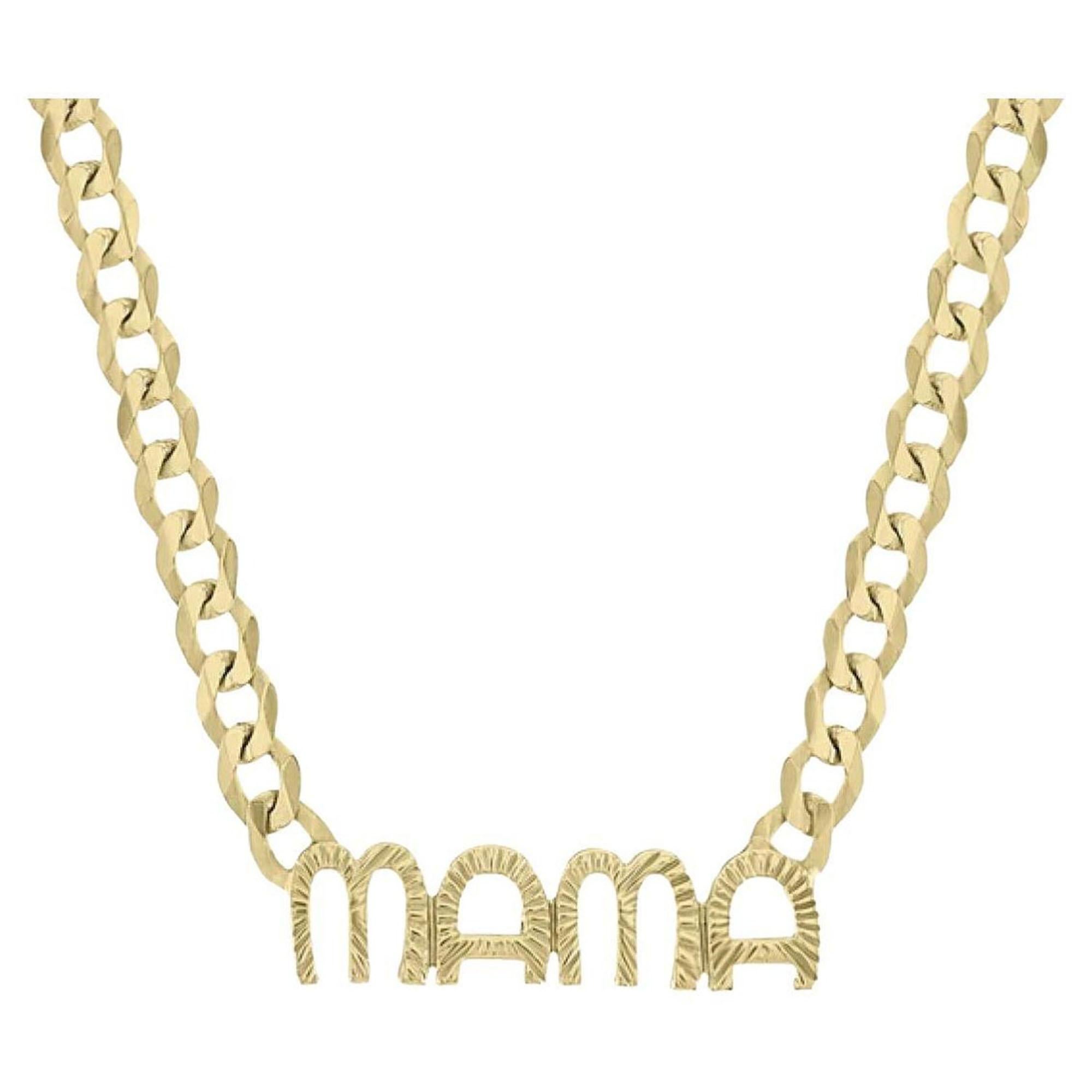 Collana MAMA con catena cubana e lettera in oro giallo 14K