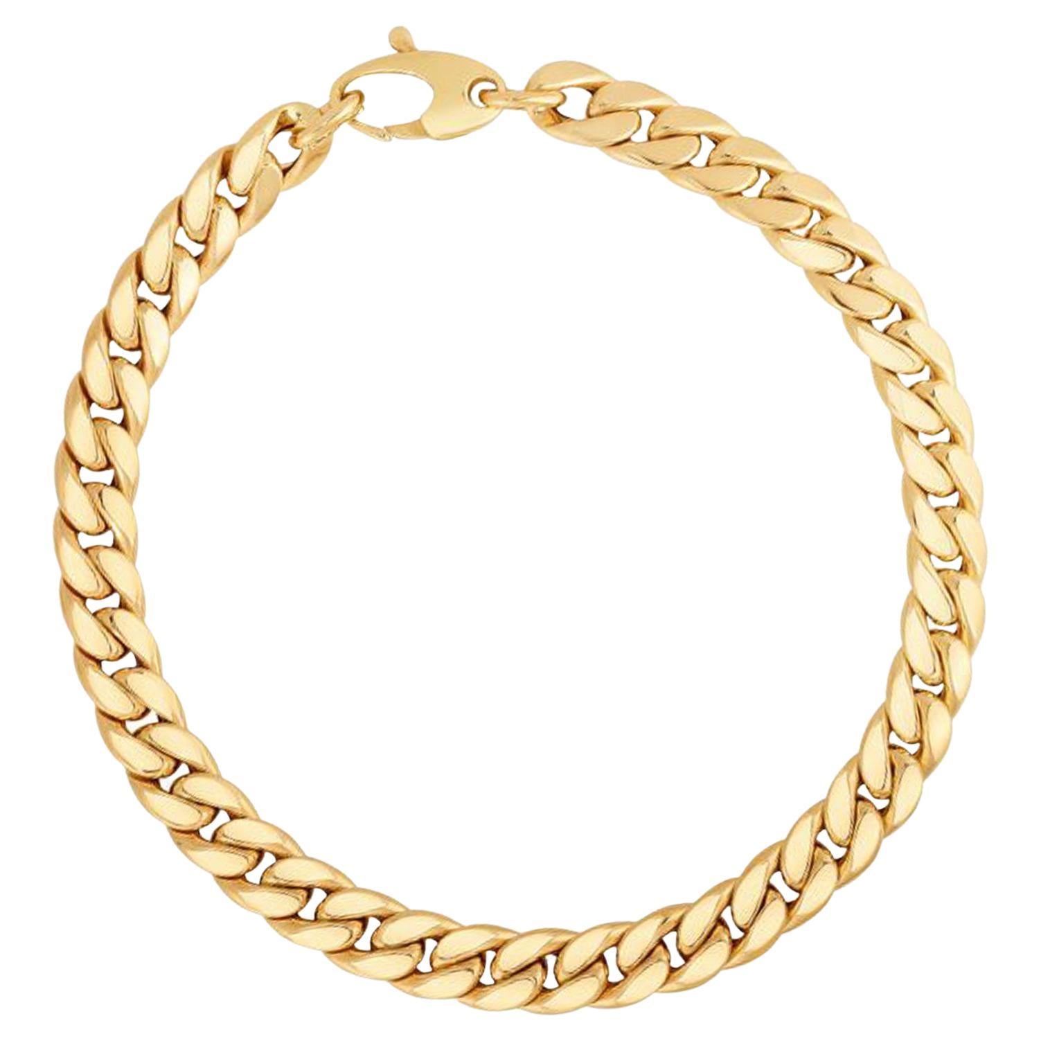 Cuban Chain Link Bracelet 14K Yellow Gold For Sale