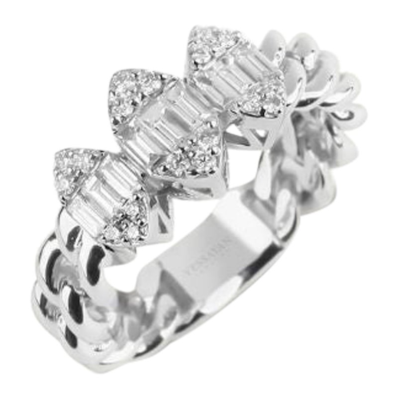 Anillo de diamantes ilusión trío de cadena cubana en oro blanco de 18 quilates