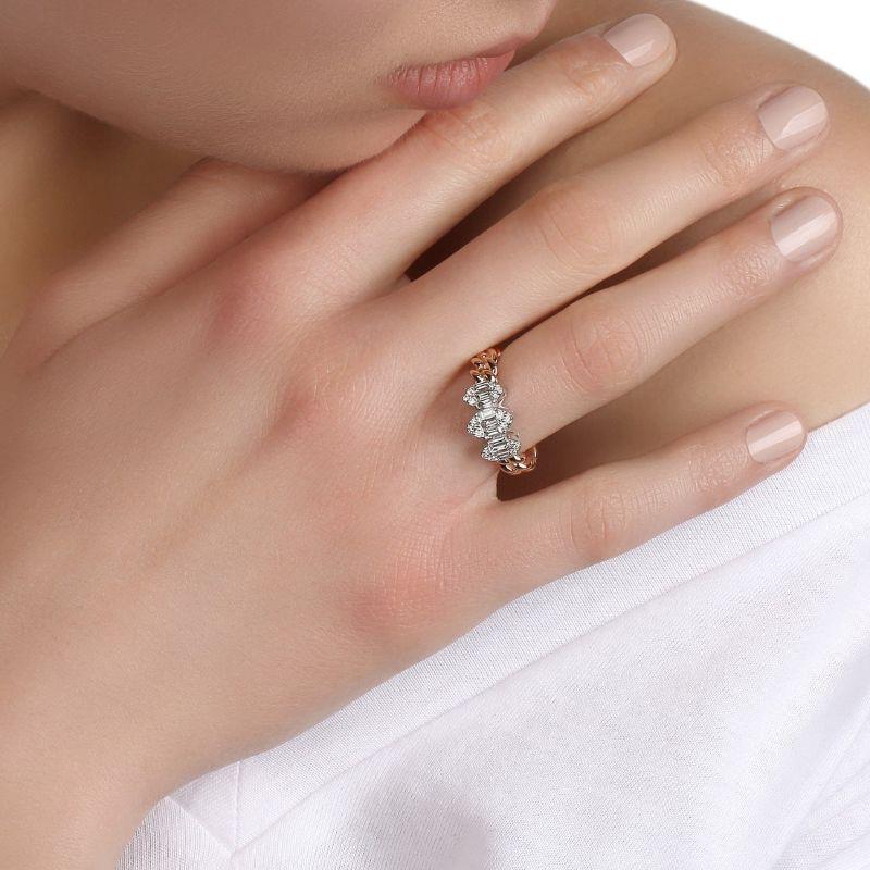 En vente :  Bague à chaîne cubaine en or jaune 18 carats, Trio d'illusions de diamants 2