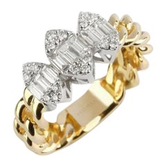 Cuban Chain Trio Illusion Diamond Ring in 18K Yellow Gold