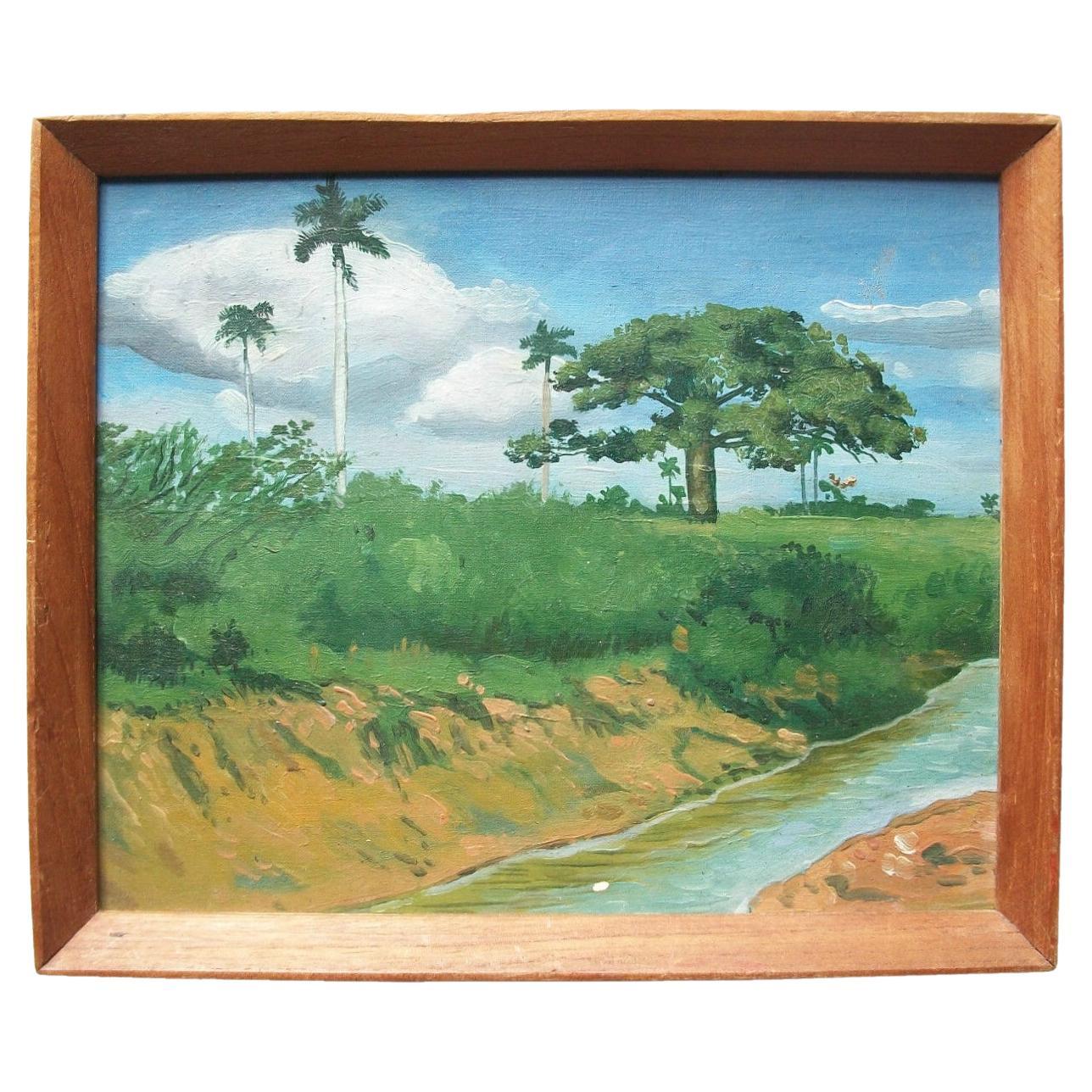 Cuban Contemporary Landscape Oil Painting on Canvas - Unsigned - Late 20th C. For Sale