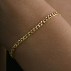 Pulsera Cubana de Cadena de Eslabones Negros Oro Macizo Minimalista Hecha a Mano 14 Kilates