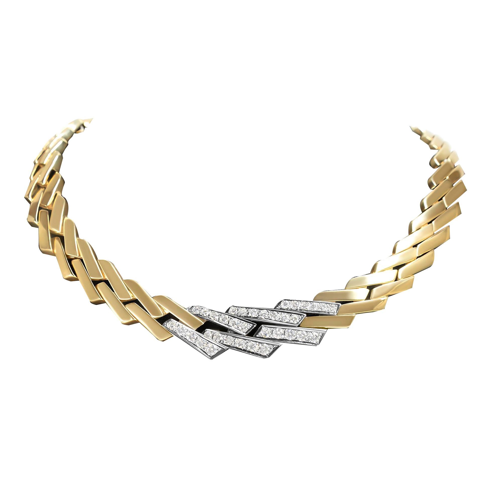 Round Cut Cuban Curb Link Chain Necklace With Diamonds 2.75 Carats 14K Yellow Gold For Sale