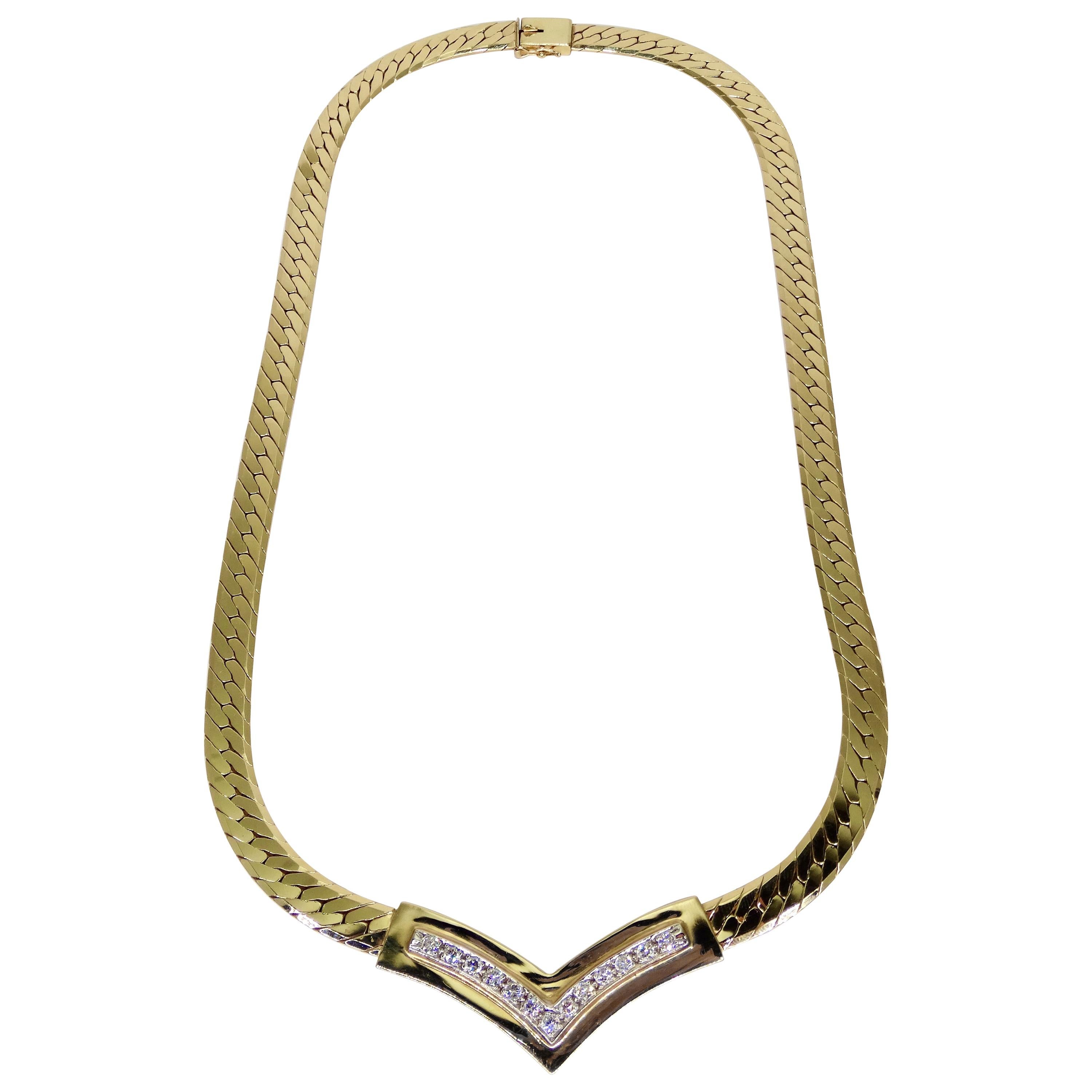 Collier à maillons en or 14 carats avec diamants cubains 