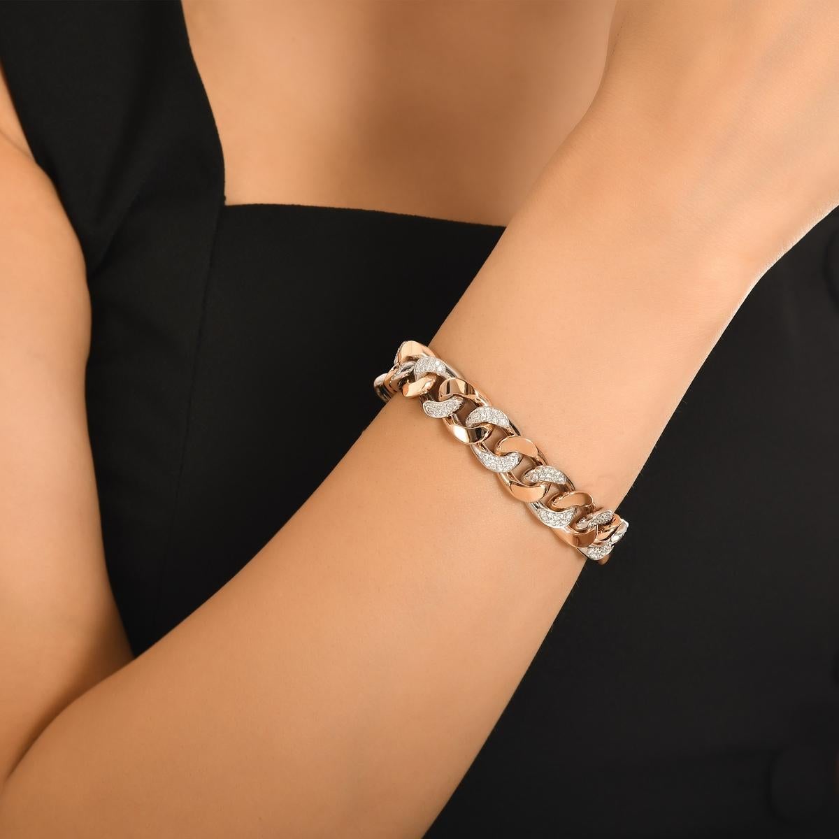 Artist Cuban Diamond Bracelet in White and Rose 18K Gold, Handcrafted in New York For Sale