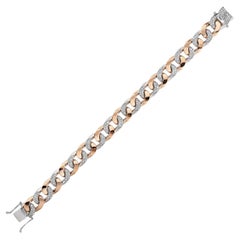 Cuban Diamond Bracelet in White and Rose 18K Gold, Handcrafted in New York