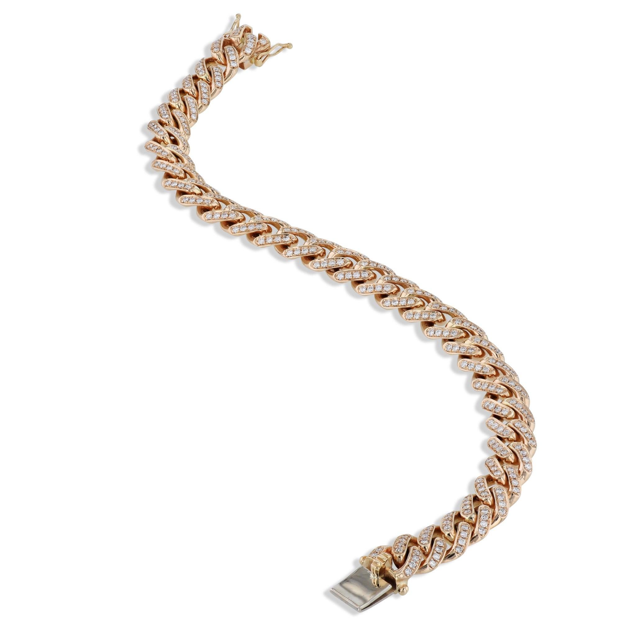 Cuban Diamond Rose Gold Link Bracelet In New Condition For Sale In Miami, FL