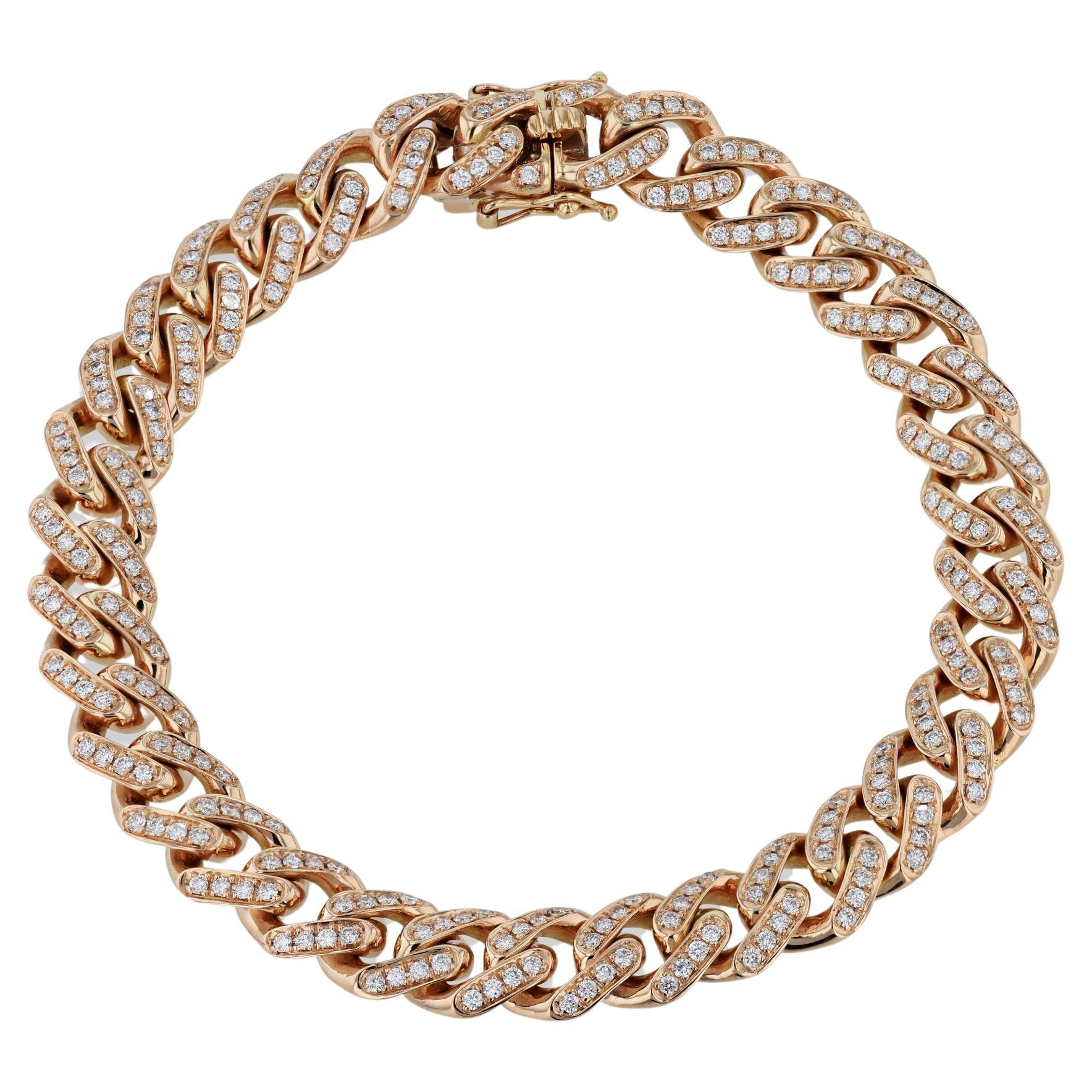 Cuban Diamond Rose Gold Link Bracelet For Sale