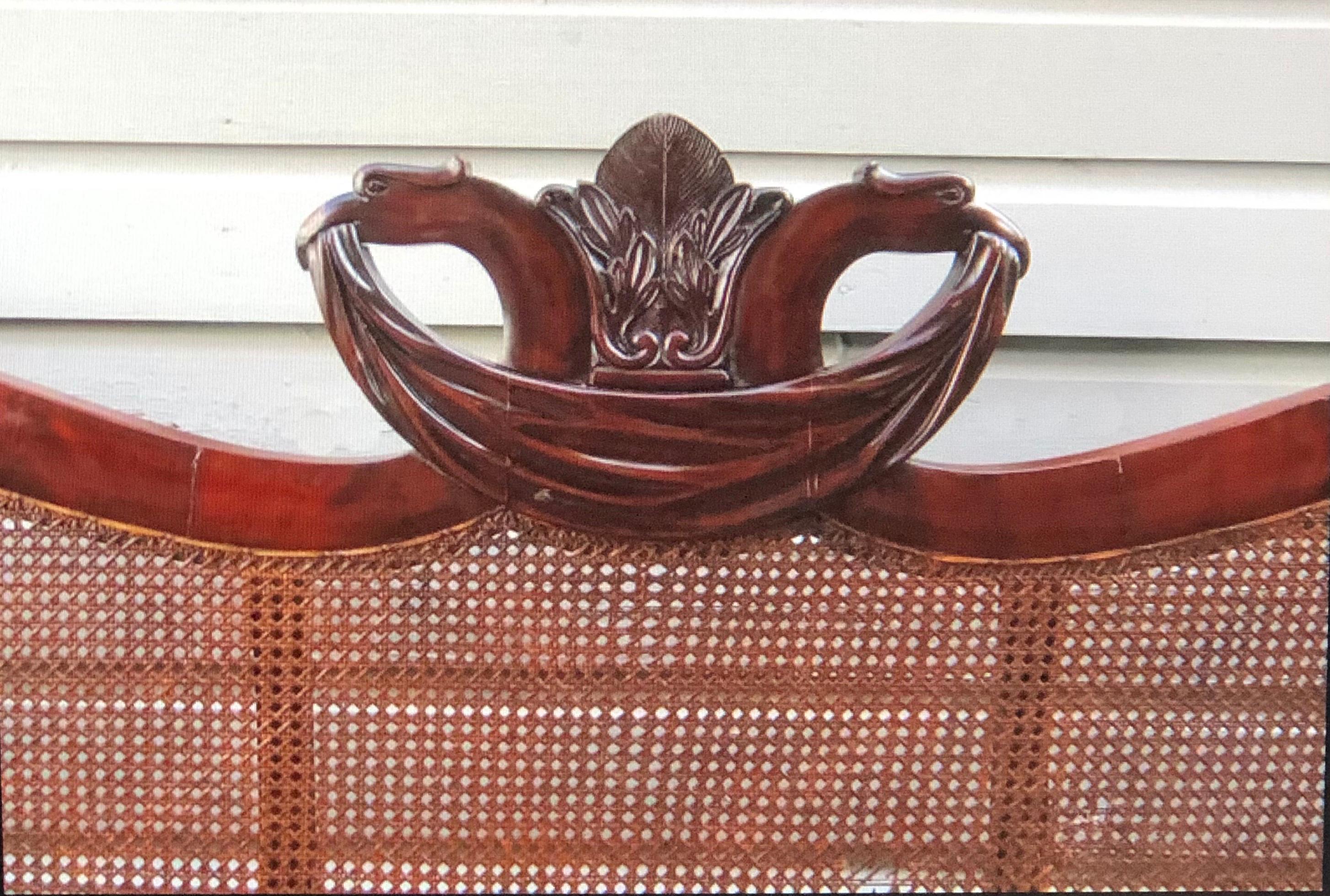 Cuban Empire Carved Mahogany Hand Caned Sofa / Settee, Early 19th Century In Good Condition For Sale In Charleston, SC