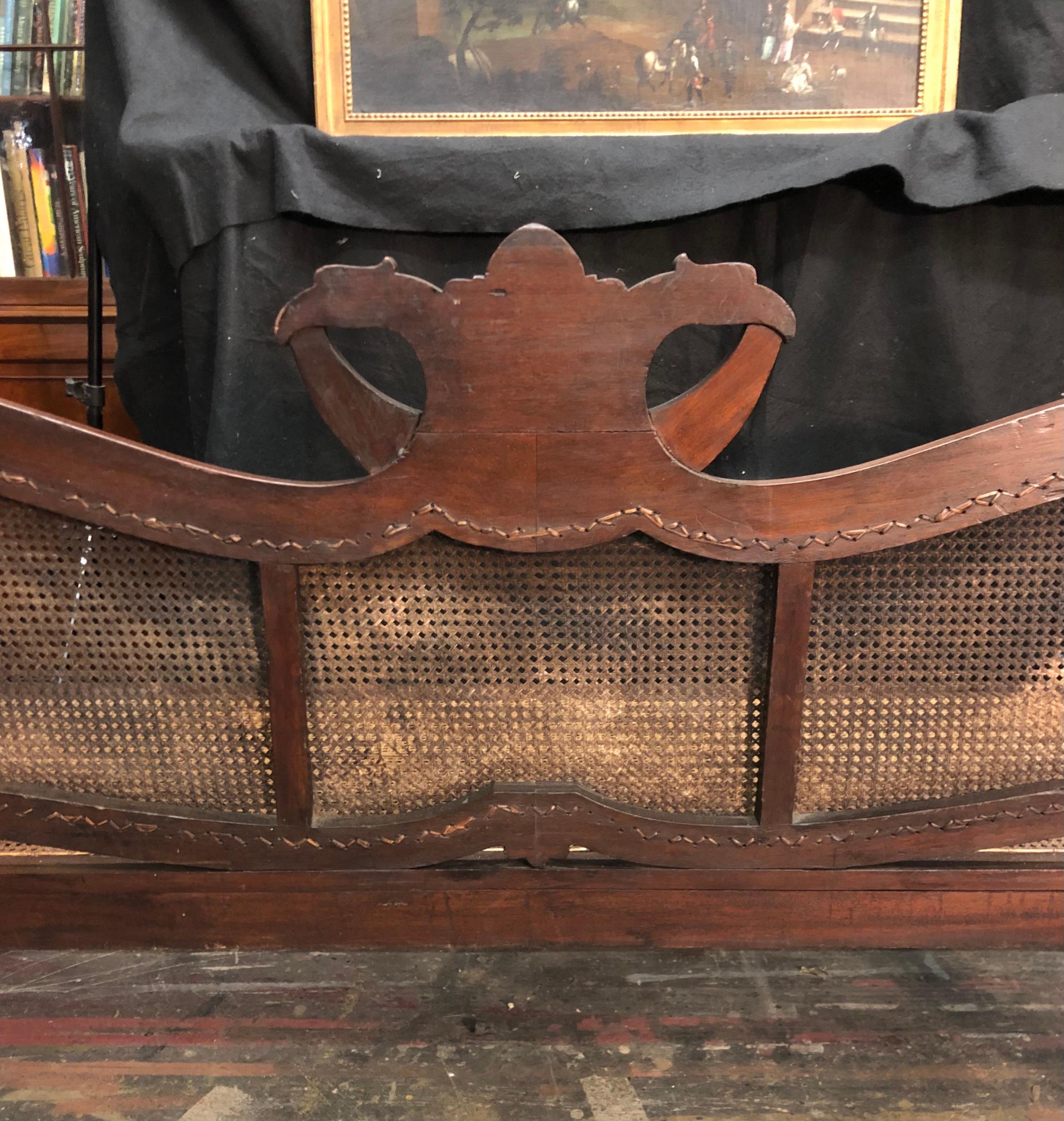 Cuban Empire Carved Mahogany Hand Caned Sofa / Settee, Early 19th Century For Sale 2