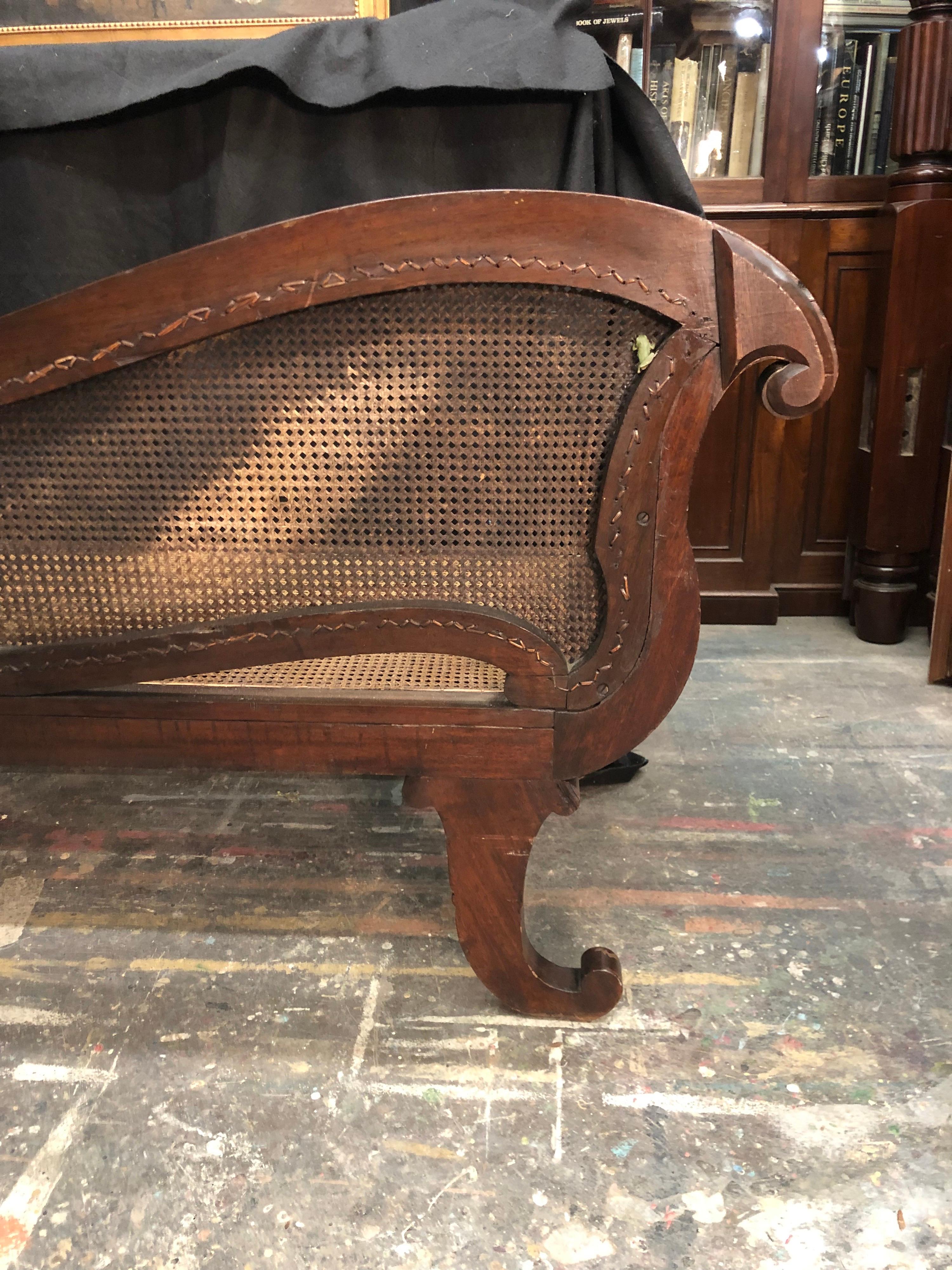Cuban Empire Carved Mahogany Hand Caned Sofa / Settee, Early 19th Century For Sale 3