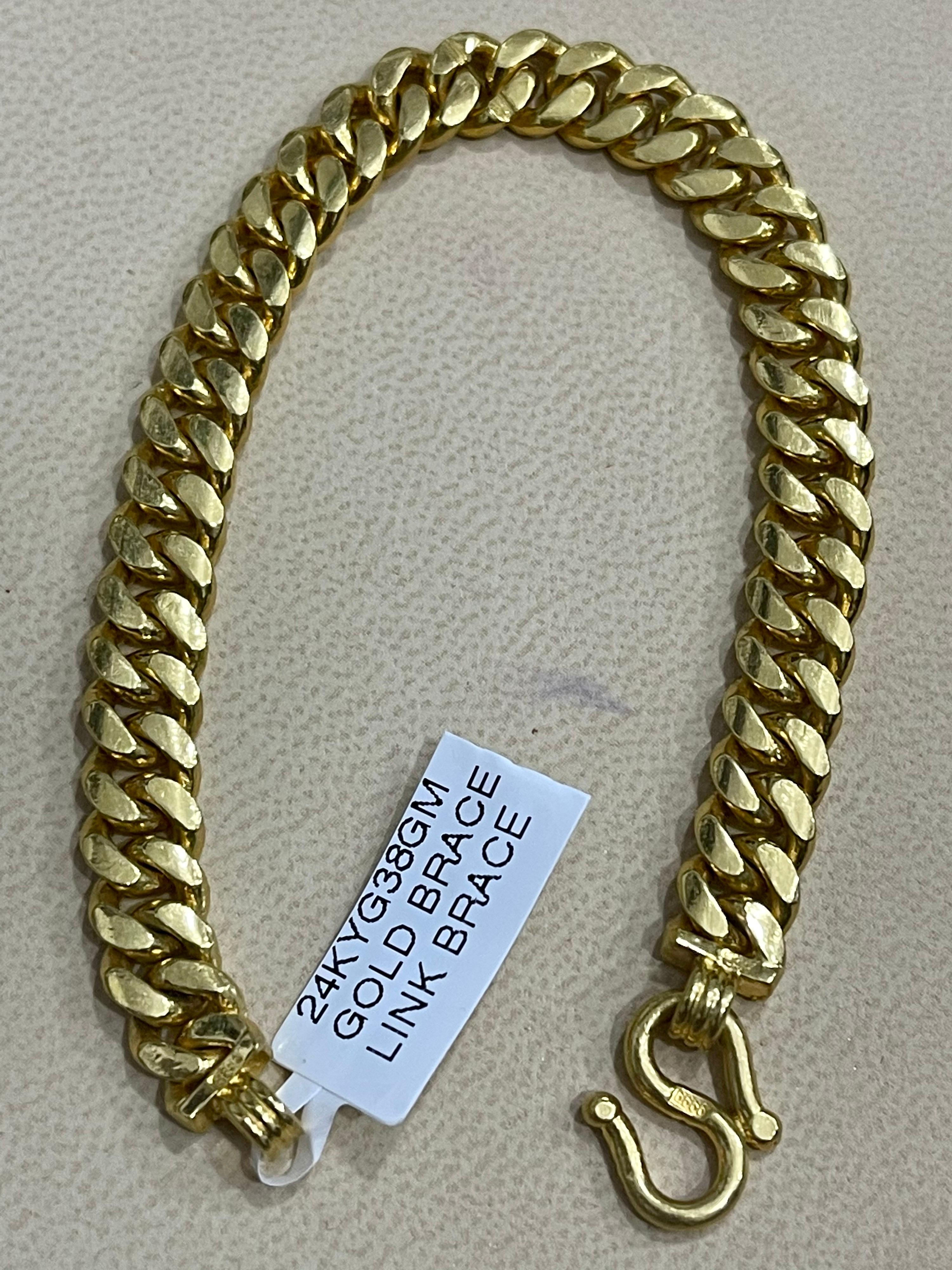Cuban Link 24 Karat Pure Yellow Gold Bracelet, 37.5 Gm, Unisex In Excellent Condition In New York, NY
