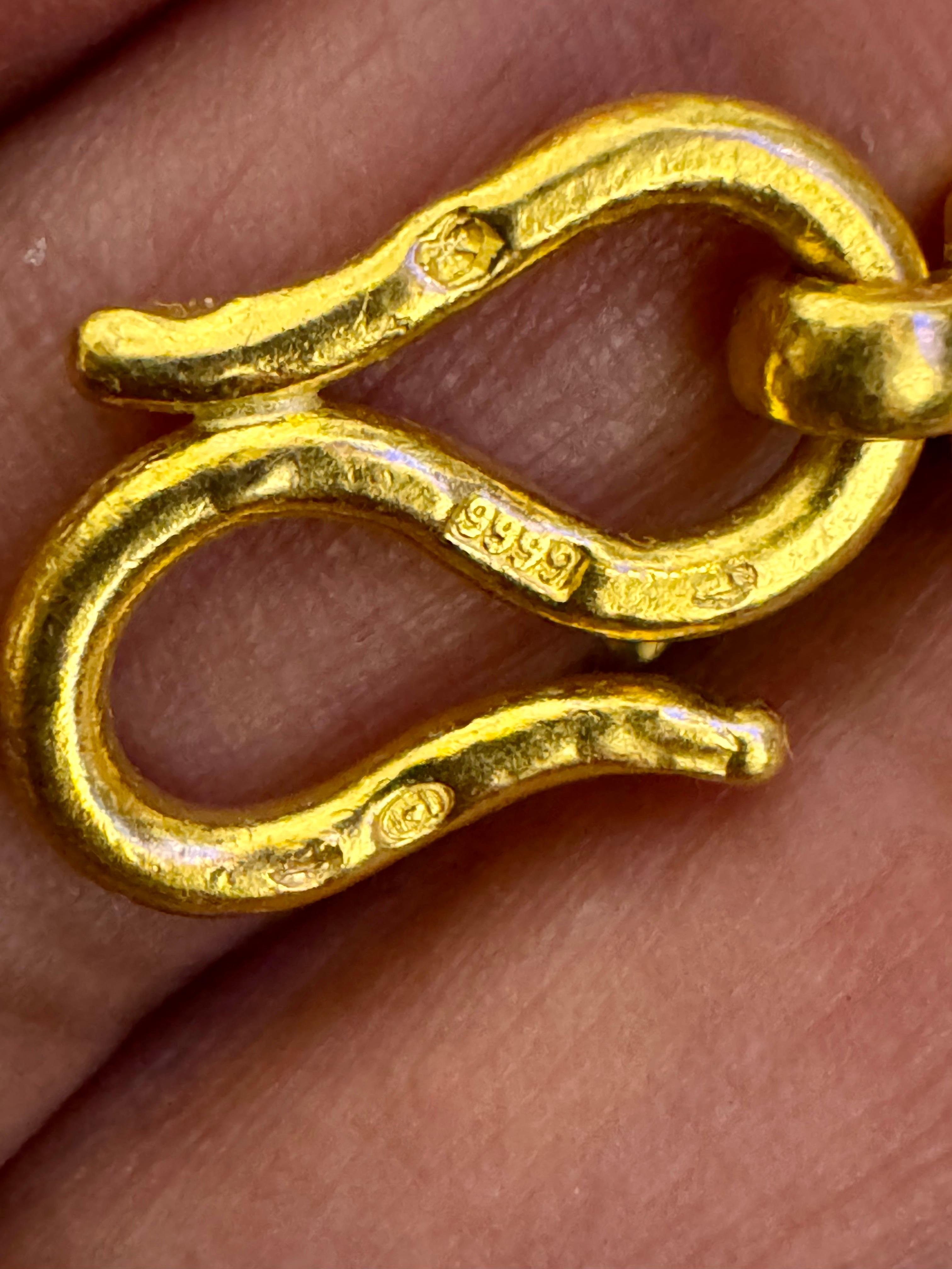 Bracelet à maillons cubains en or jaune pur 24 carats, 65 g, unisexe, 8 INCH en vente 1