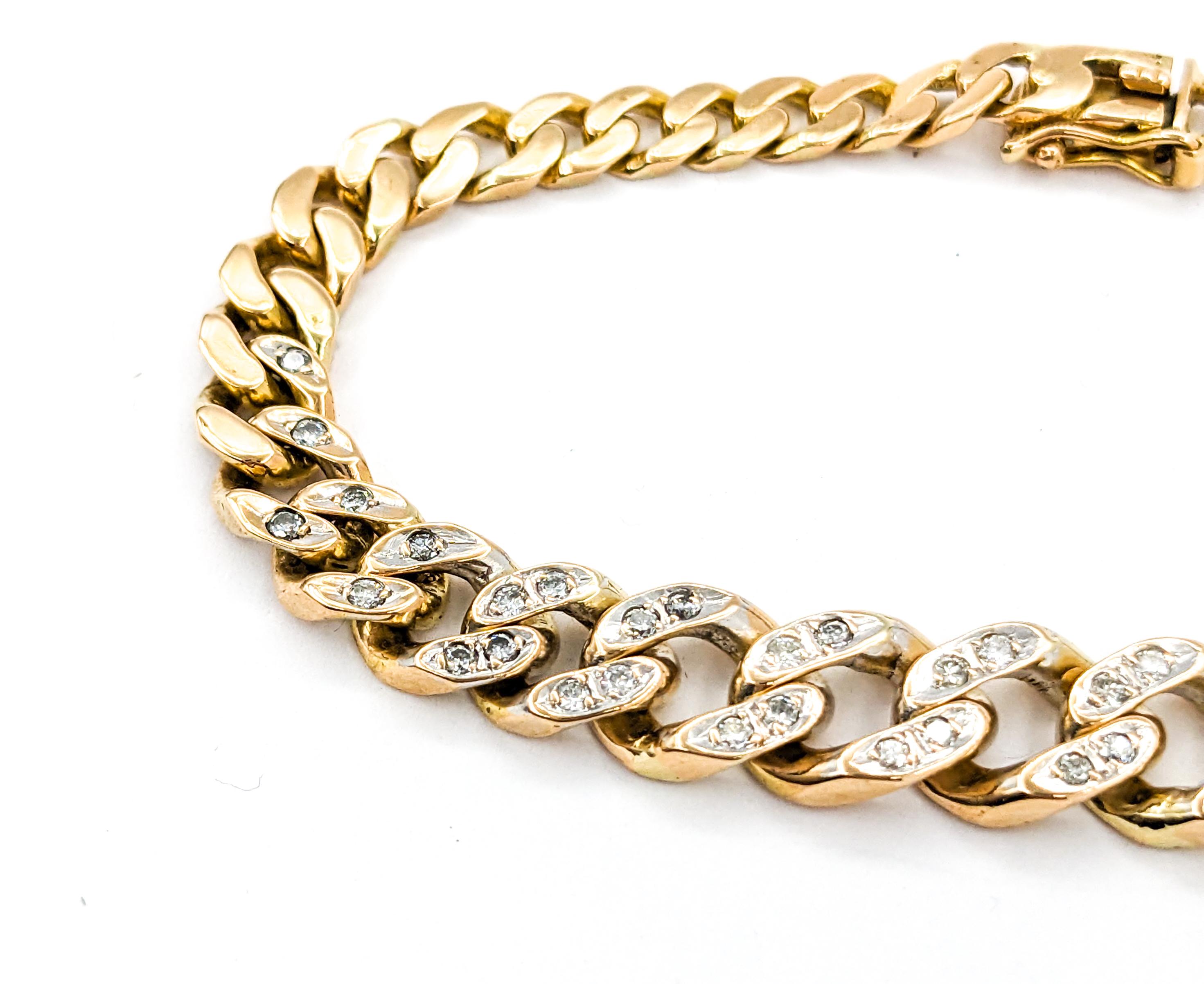 Bracelet à maillons cubains avec diamants en or jaune Pour hommes en vente