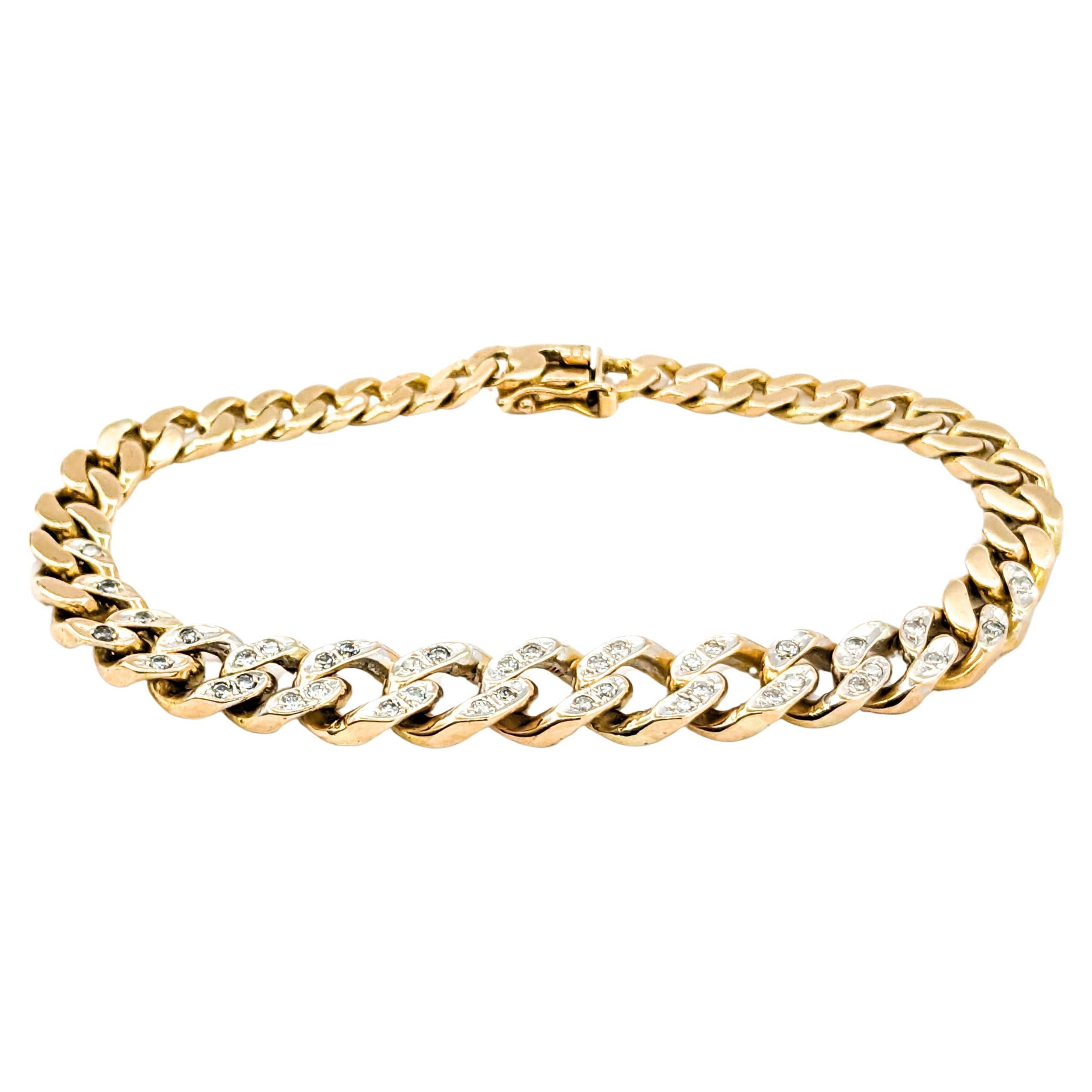 Cuban Link Bracelet With Diamonds In Yellow Gold