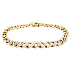 Cuban Link Bracelet With Diamonds In Yellow Gold