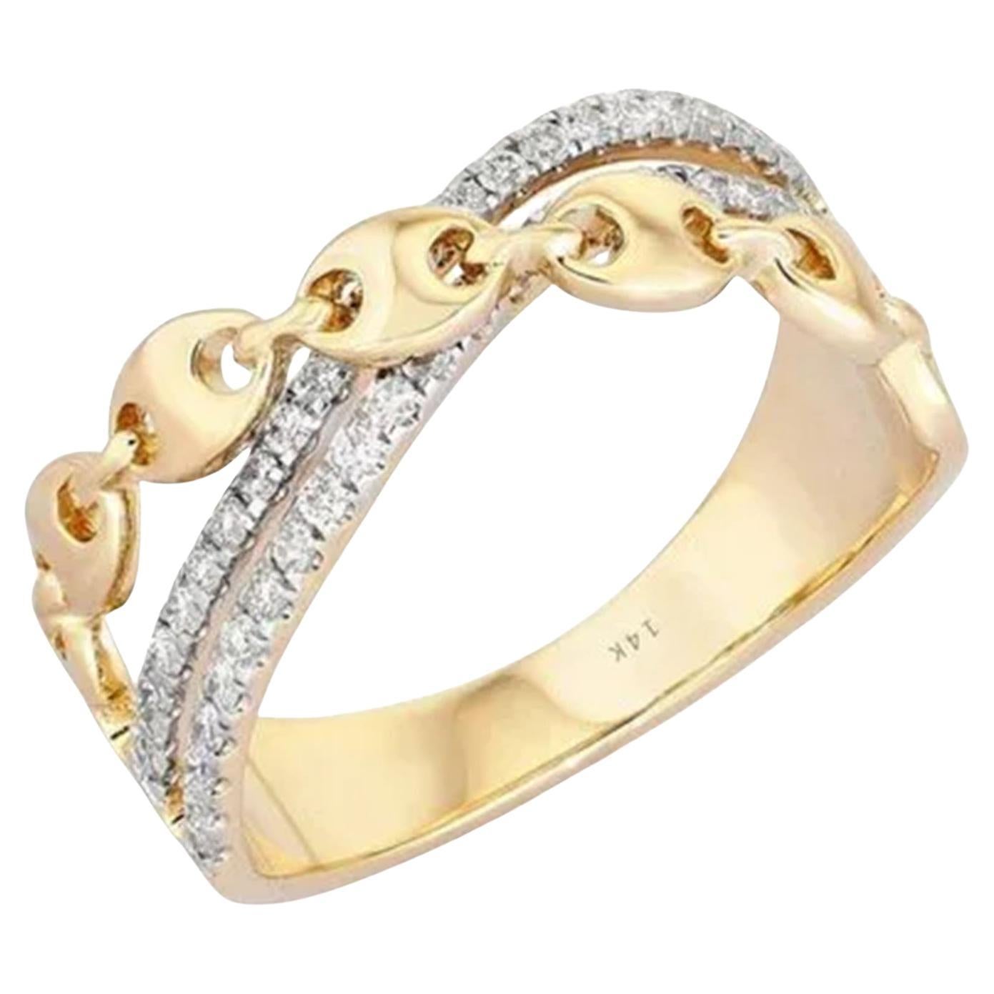 0.31ct Round Cut Diamond Pave Cuban Link Ring in 14K Yellow Gold