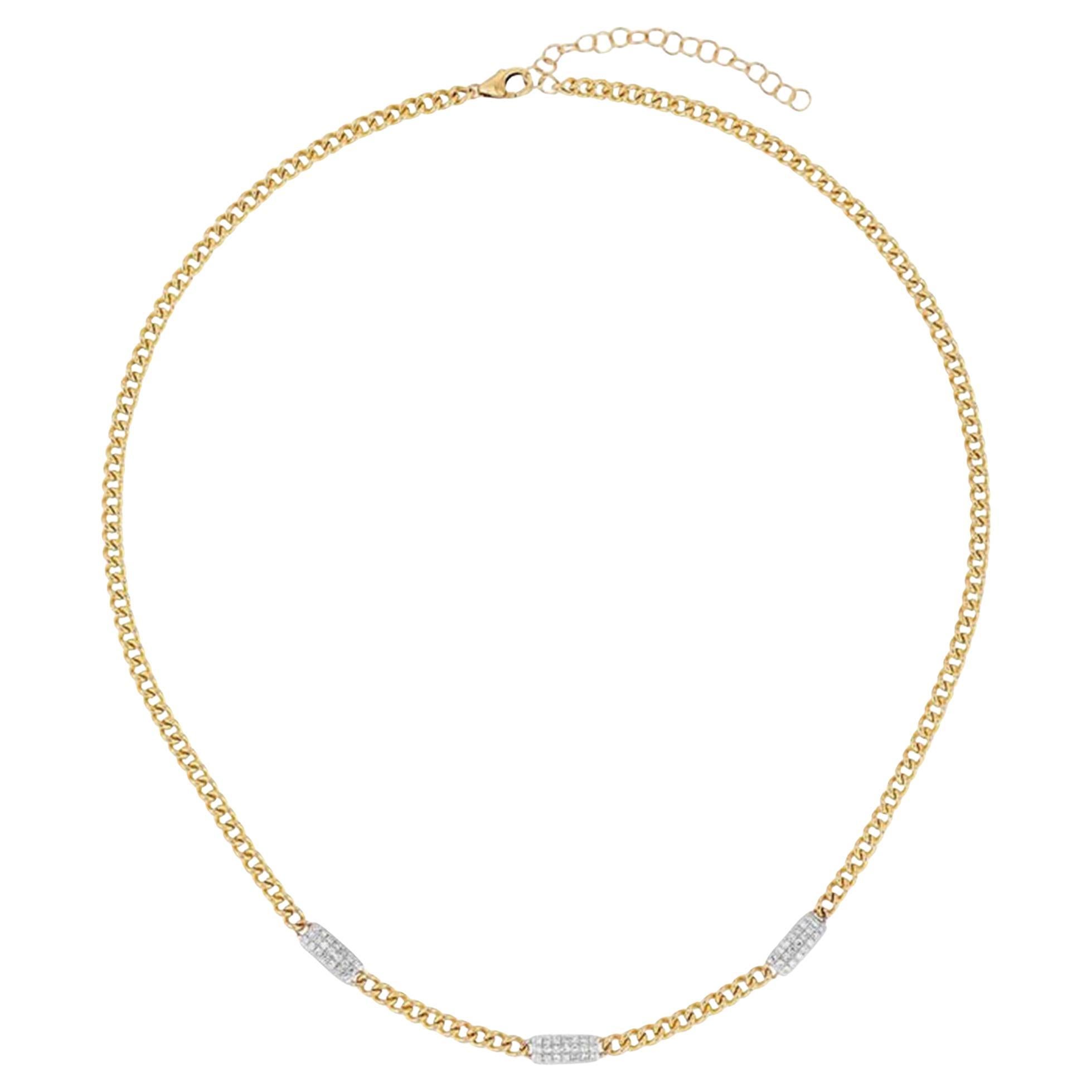 Halskette aus 14-karätigem Gelbgold mit kubanischem Gliederband und Diamanten (0,50 ct insgesamt) im Angebot