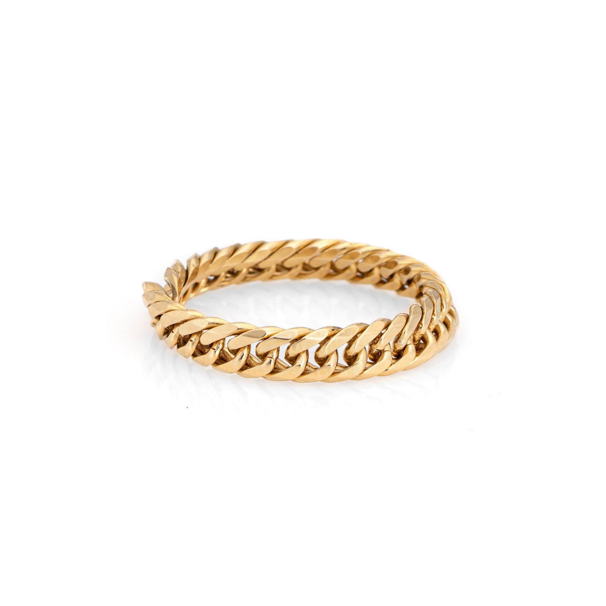 Cuban Link Chain Ring Vintage 18 Karat Yellow Gold Flex Band Fine Jewelry In Excellent Condition In Torrance, CA