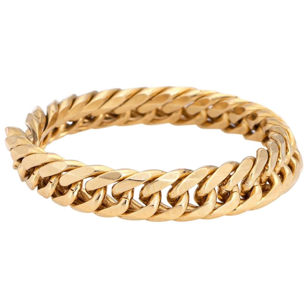 Cuban Link Chain Ring Vintage 18 Karat Yellow Gold Flex Band Fine Jewelry