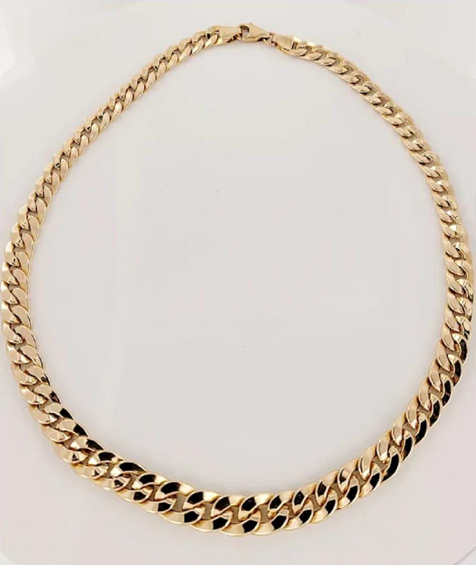 Men's Cuban Link Chain Set in 14K Yellow Gold For Sale
