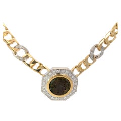 Cuban Link Coin Diamond Necklace 18K Gold