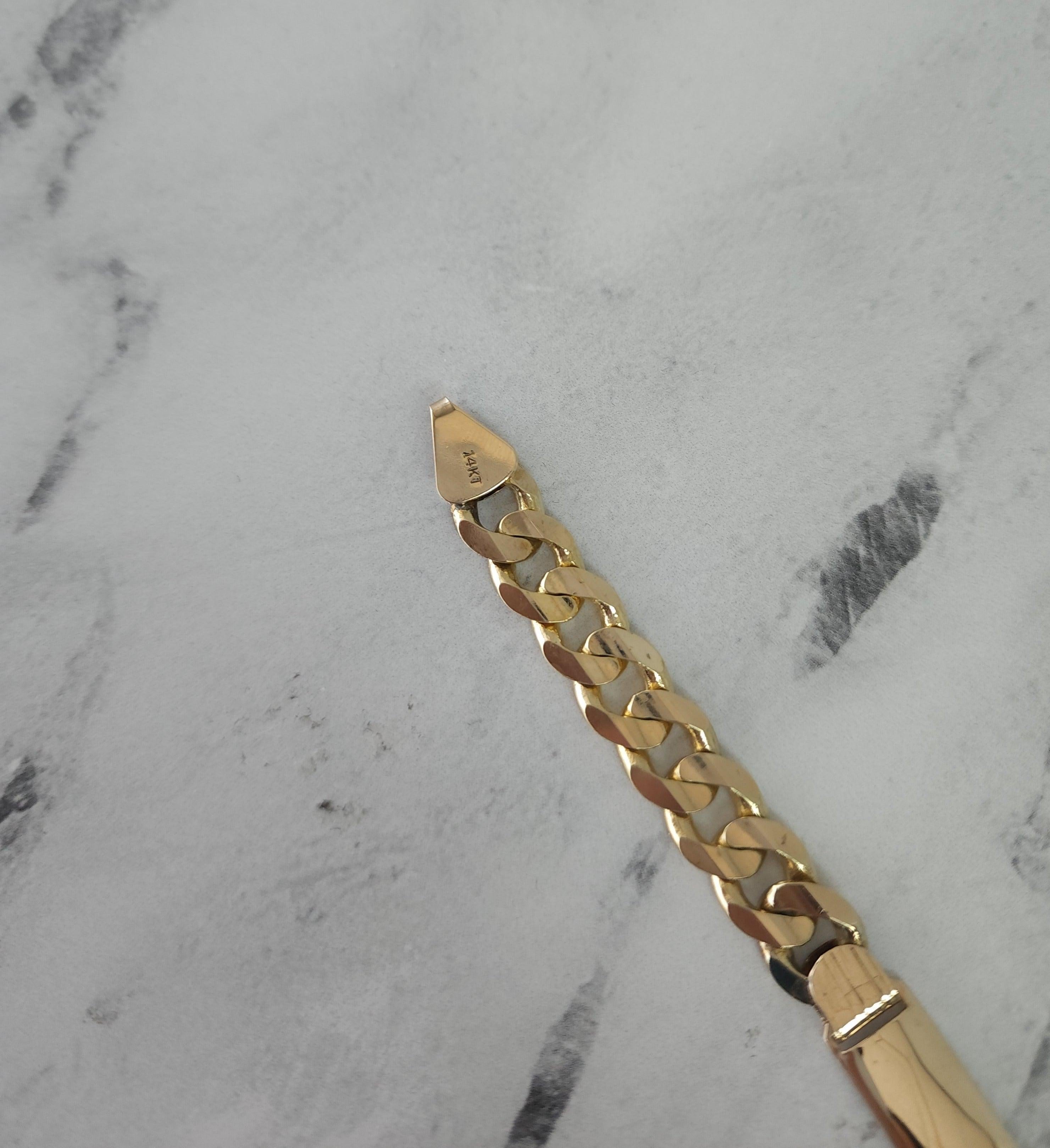Femenino o masculino Pulsera de identificación cubana de eslabones de oro amarillo de 14k en venta