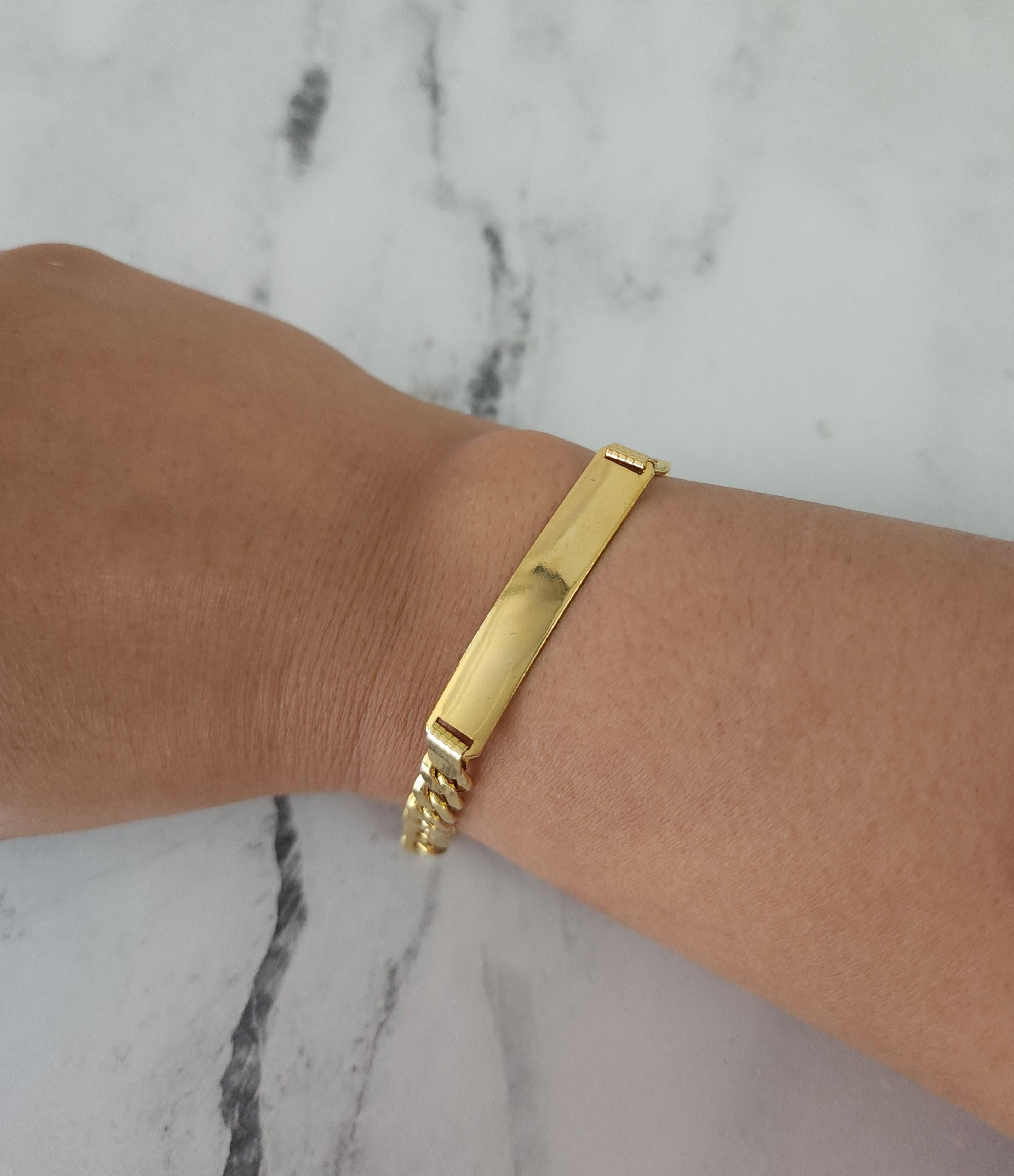 ♥ Sommaire du produit ♥

Métal : Or jaune 14k 
Poids : 17 gramme 
Longueur : 7 pouces
Dimensions : 8mm x 43mm

Or massif, non plaqué ni rempli. 