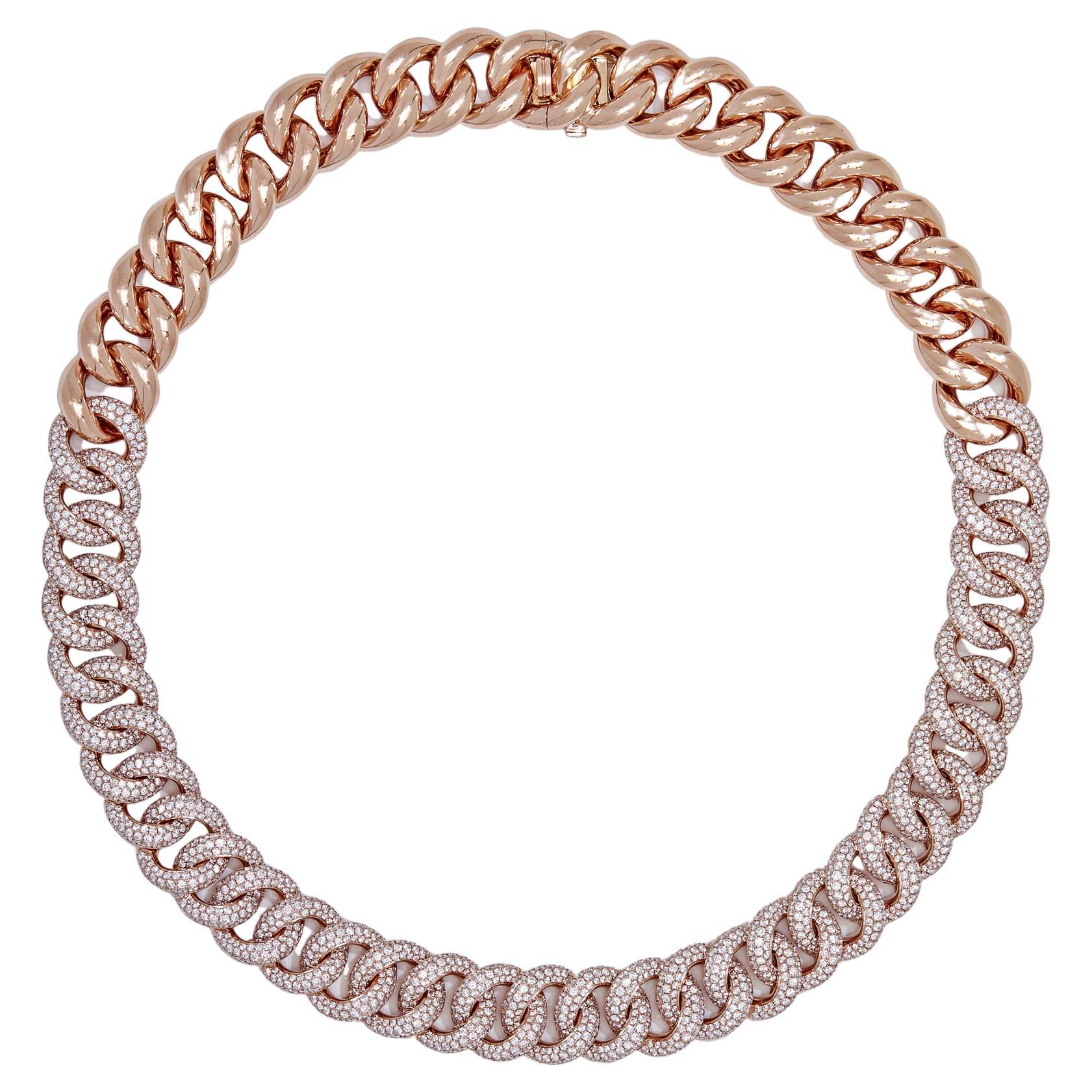 Cuban Link Rose Gold Half Pavé Diamond Necklace