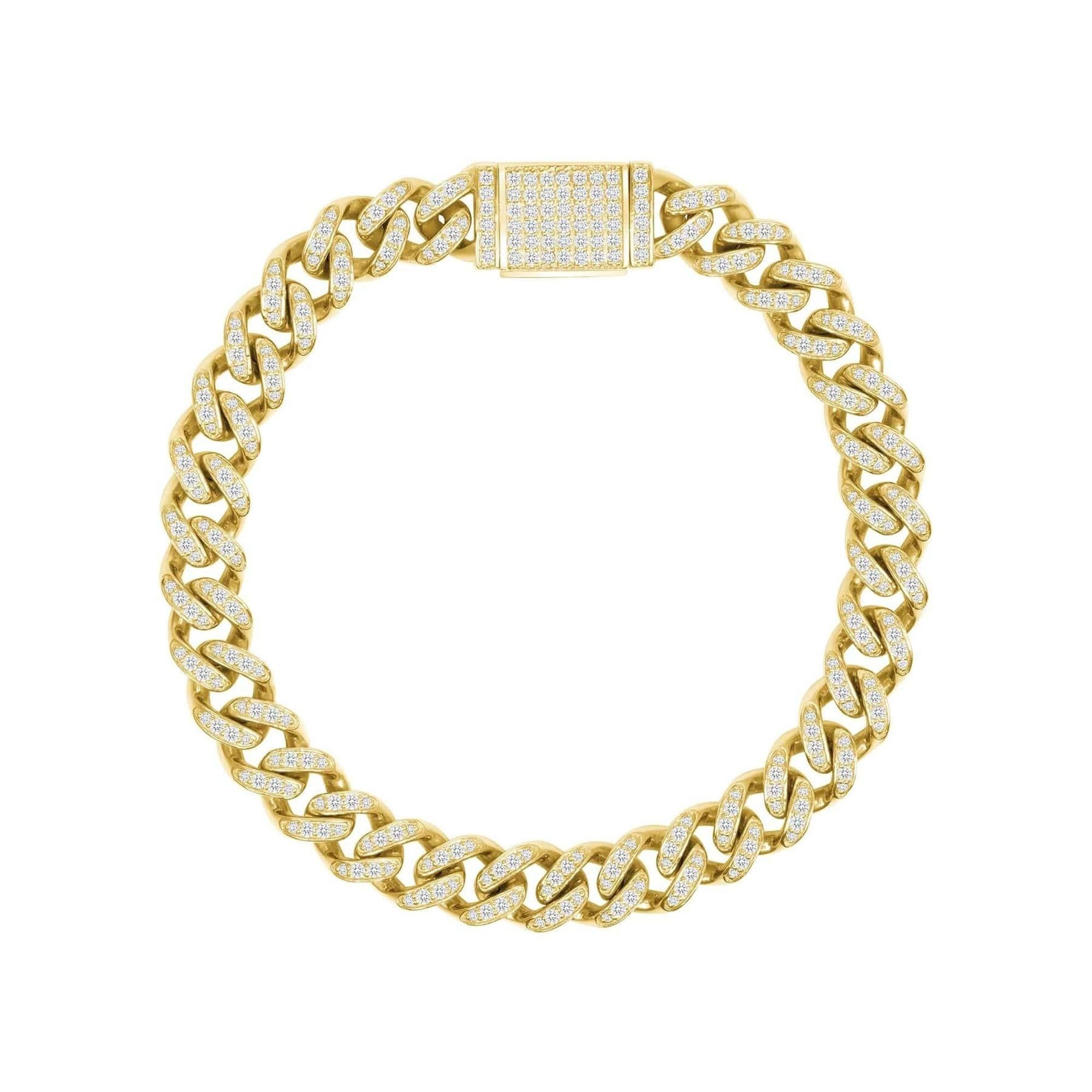 Bracciale Cuban Link con diamante rotondo in oro giallo 14K in vendita